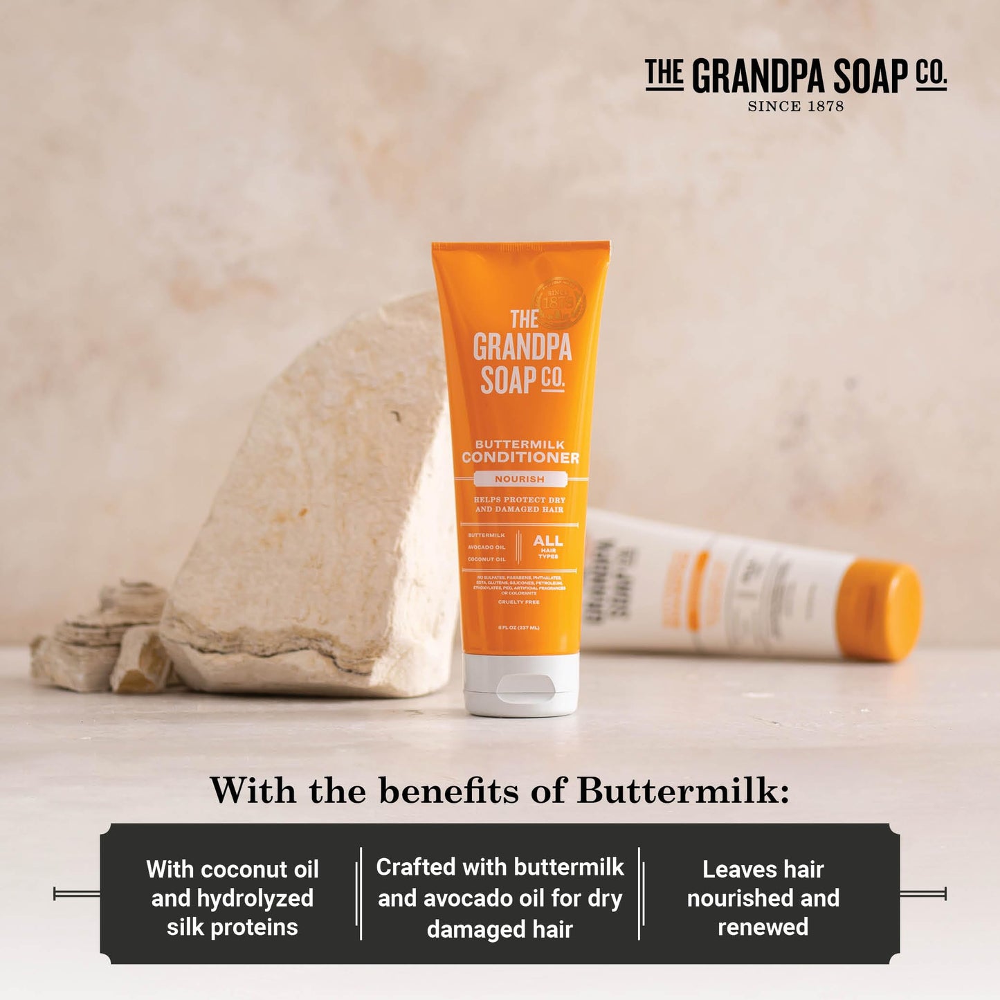 The Grandpa Soap Company Buttermilk Conditioner - Nourishing Formula to Help Strengthen and Hydrate Hair, With Coconut Oil & Silk Protein, Sulfates