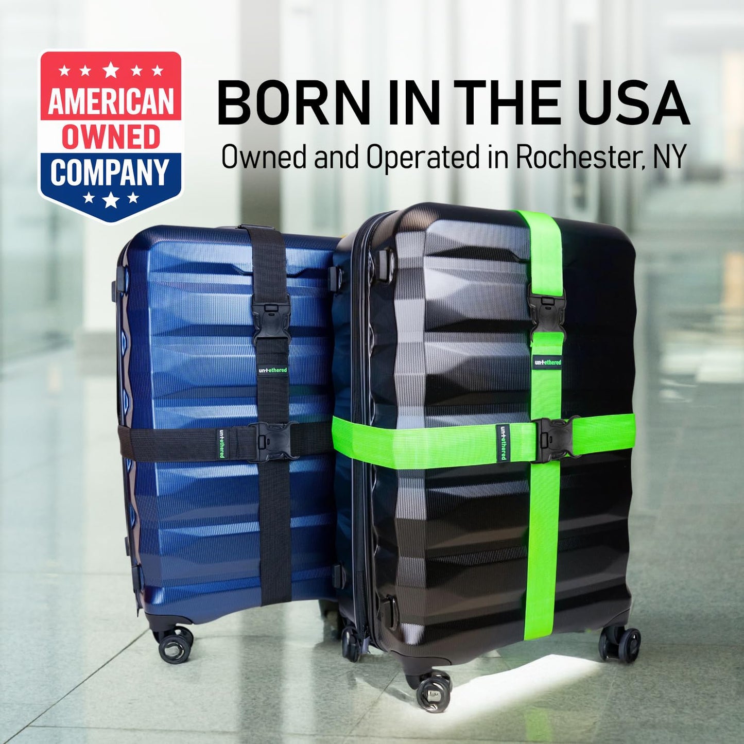 Untethered TSA Approved Luggage Straps – 4 Pack Adjustable Suitcase Belts with Heavy-Duty Buckles for Secure Checked Bags & Travel