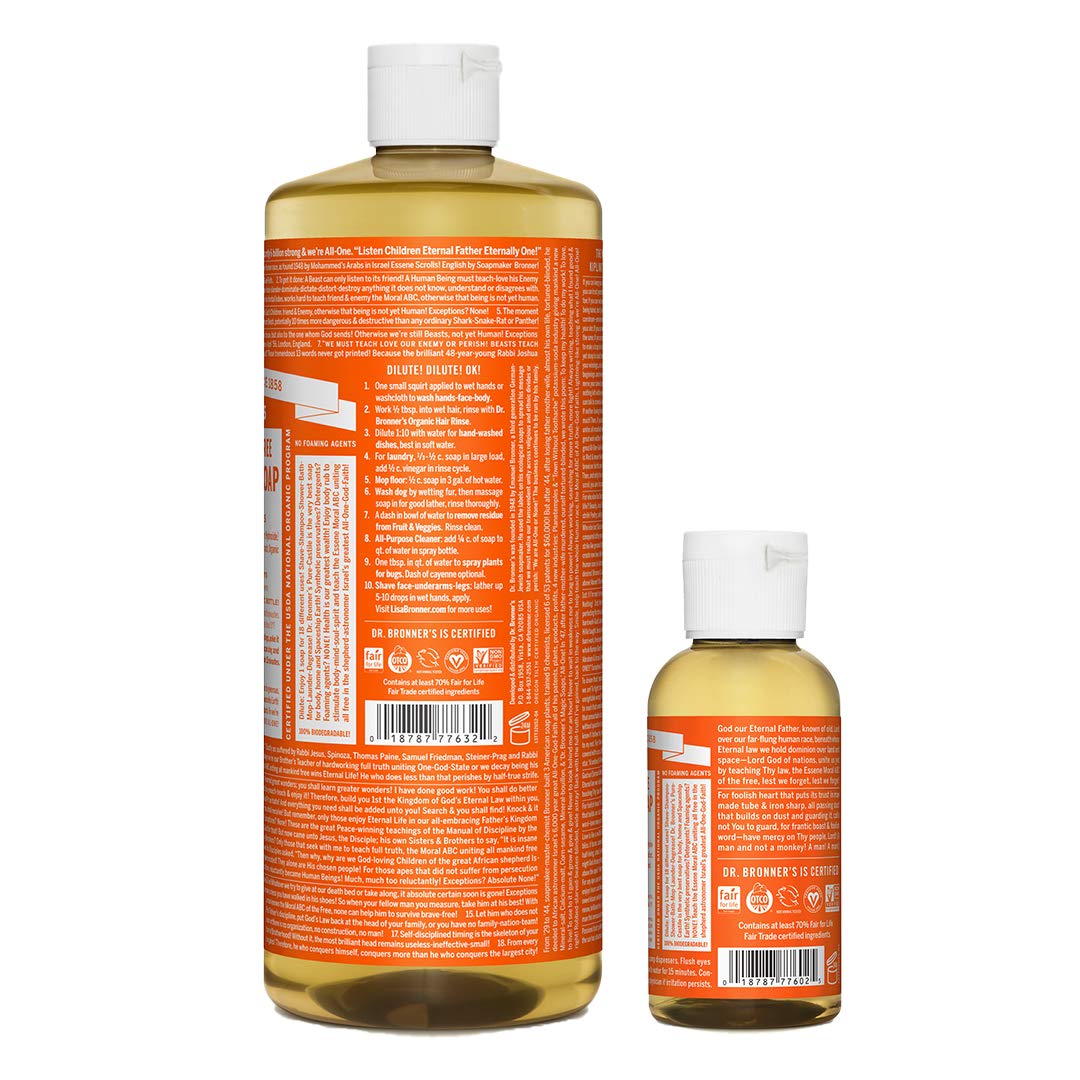 Dr. Bronner's Pure-Castile Liquid Soap - Tea Tree Bundle. 32 oz. Bottle and 2 oz. Travel Bottle
