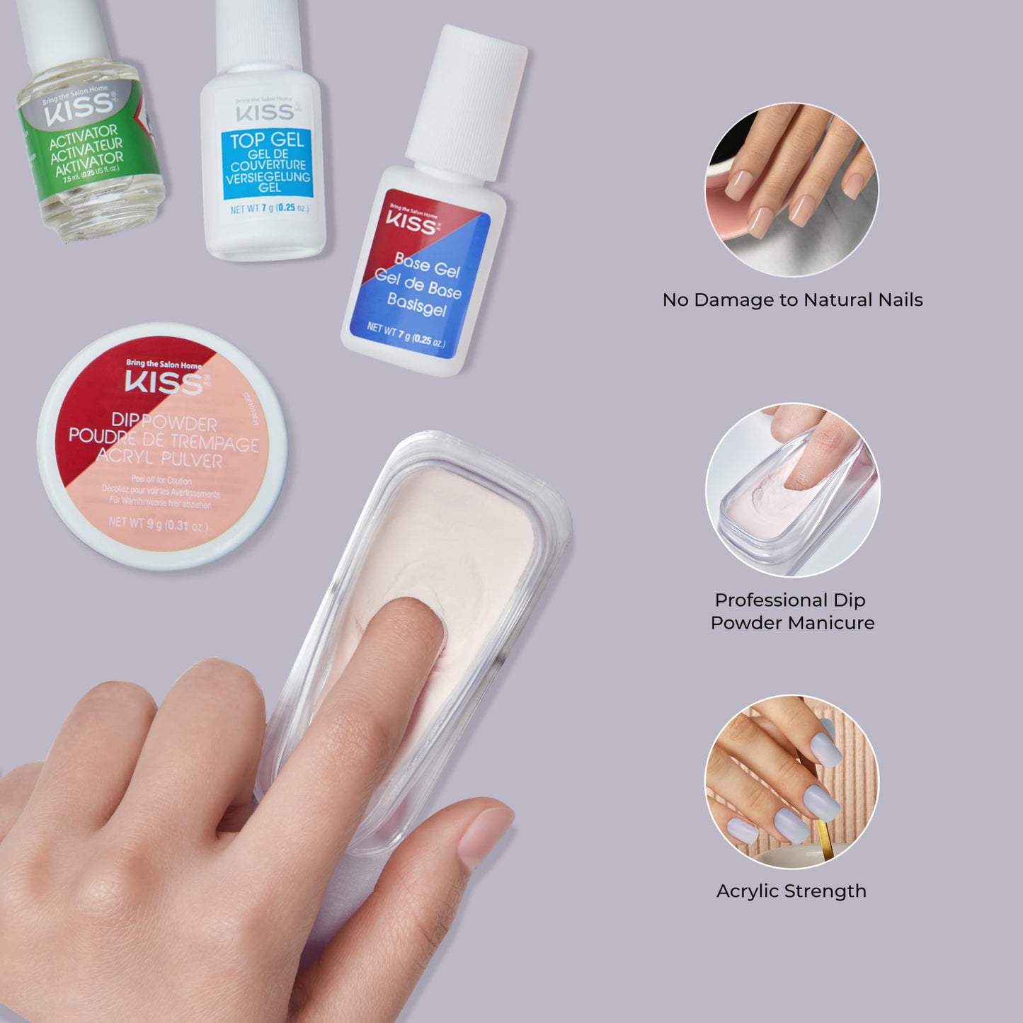 Kiss Salon Dip Professional Dipping System Dip Powder Manicure Kit, Brush-On Gel, Dip Powder, Activator, 2 Brushes, Dipping Tray, Cuticle Stick Beauty & Personal Care KISS