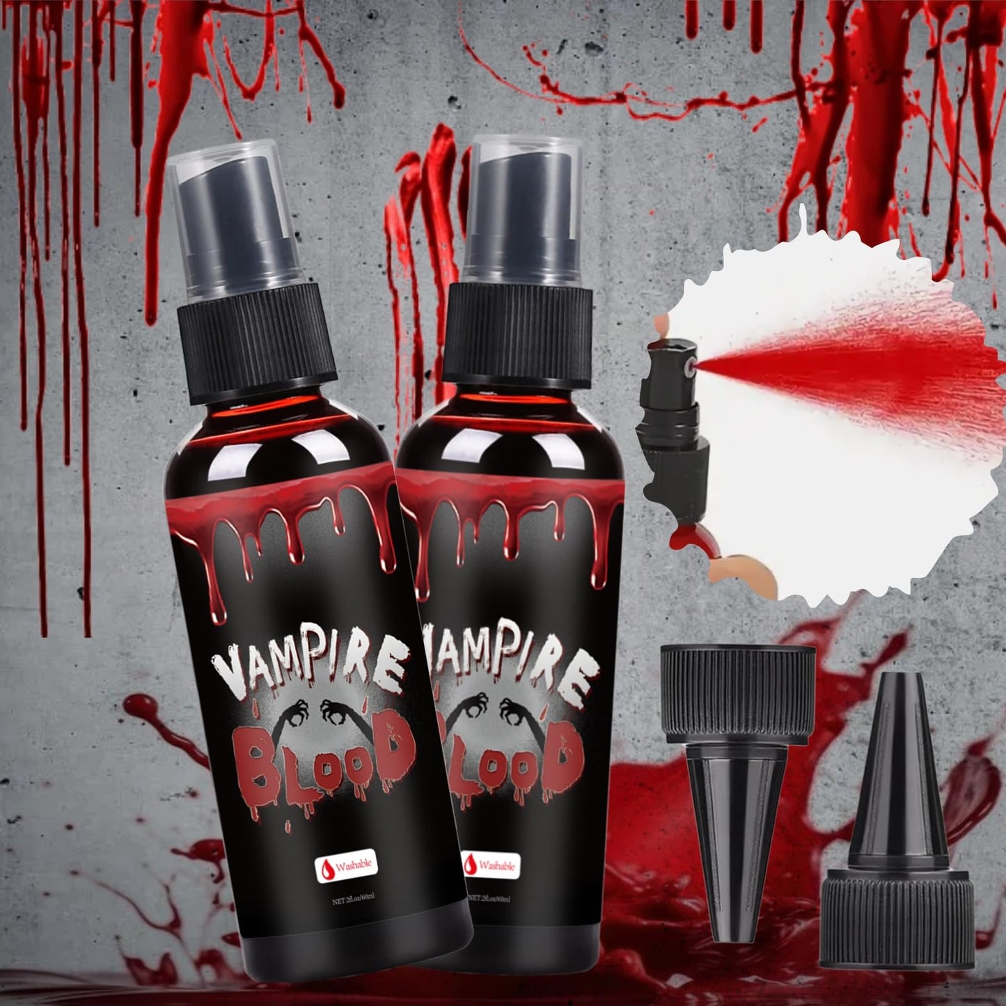 Fake Blood Spray for Halloween, 2fl oz Washable Fake Blood Makeup, Realistic Fake Blood, Fake Blood for Face, Perfect for Costume, Vampire, Clown&SFX