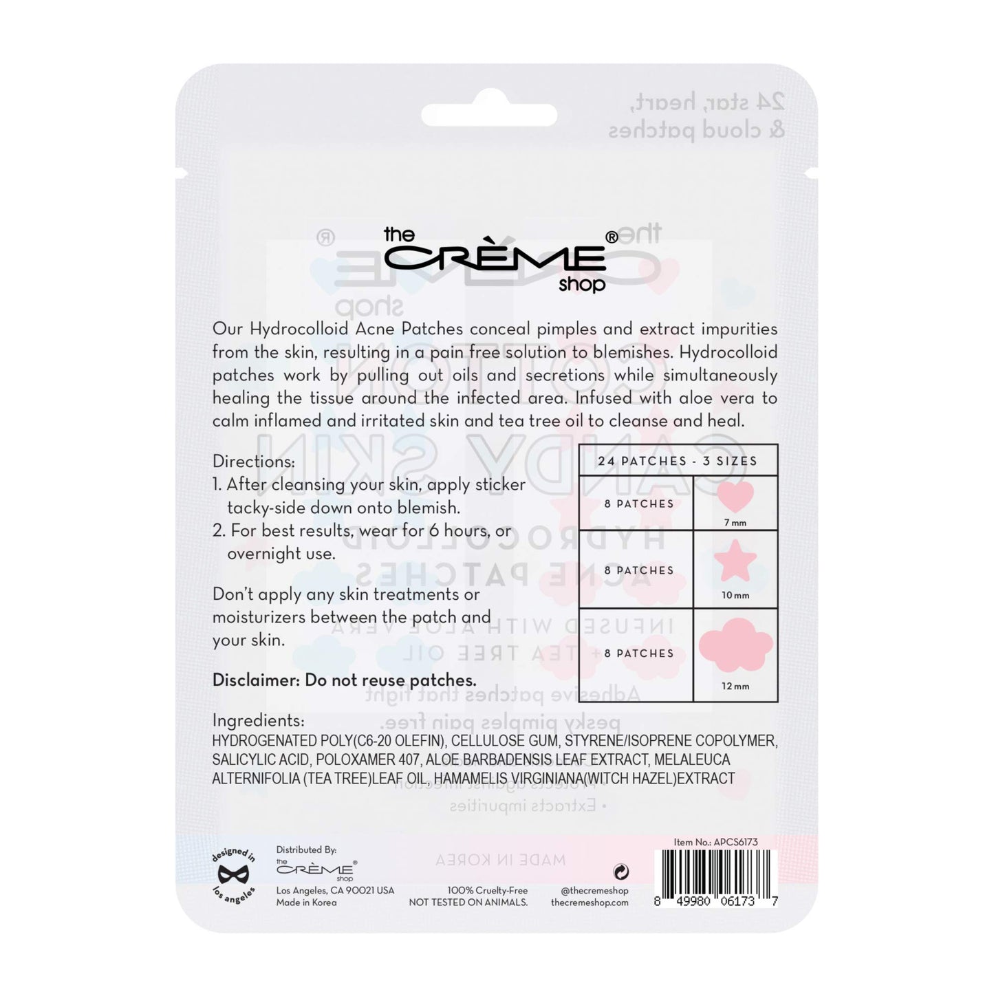 The Crème Shop Cotton Candy Skin Hydrocolloid Acne Patches - Pimple Treatment with Salicylic Acid & Witch Hazel - 3 Sizes, 72 Patches