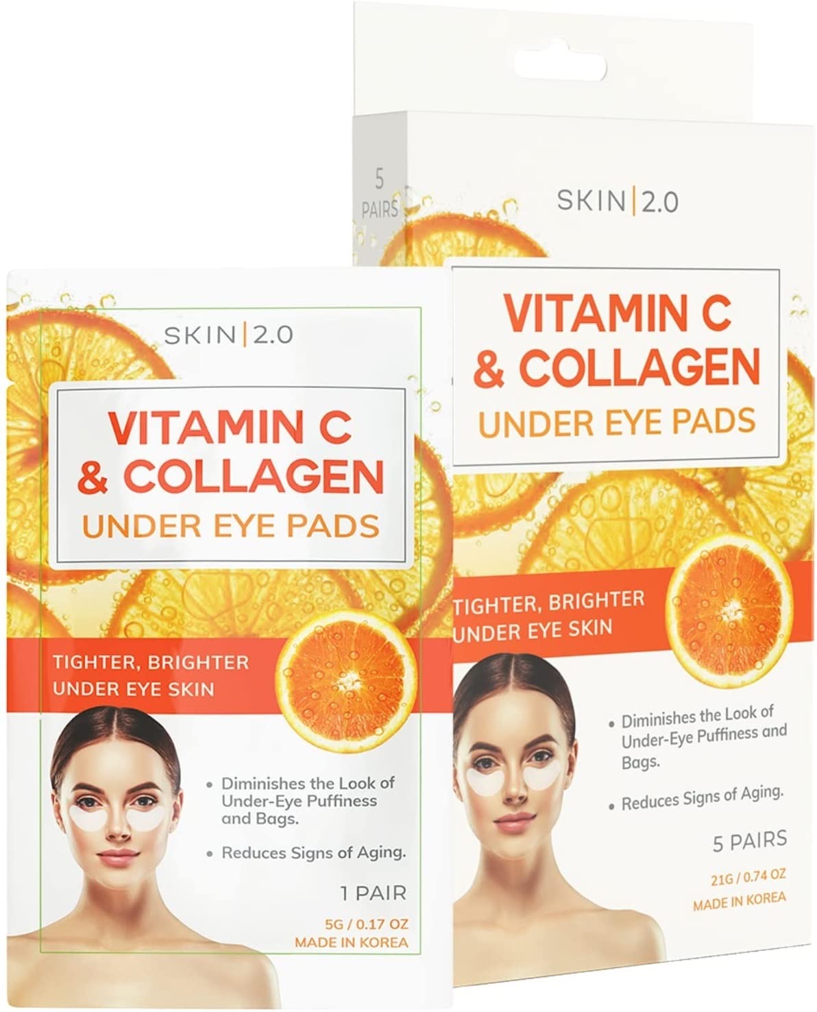 Skin 2.0 Vitamin C & Collagen Under Eye Patches - Dermatologist Tested - Brightens Dark Circles, Tightens Under Eye Area, Anti-Aging - Natural
