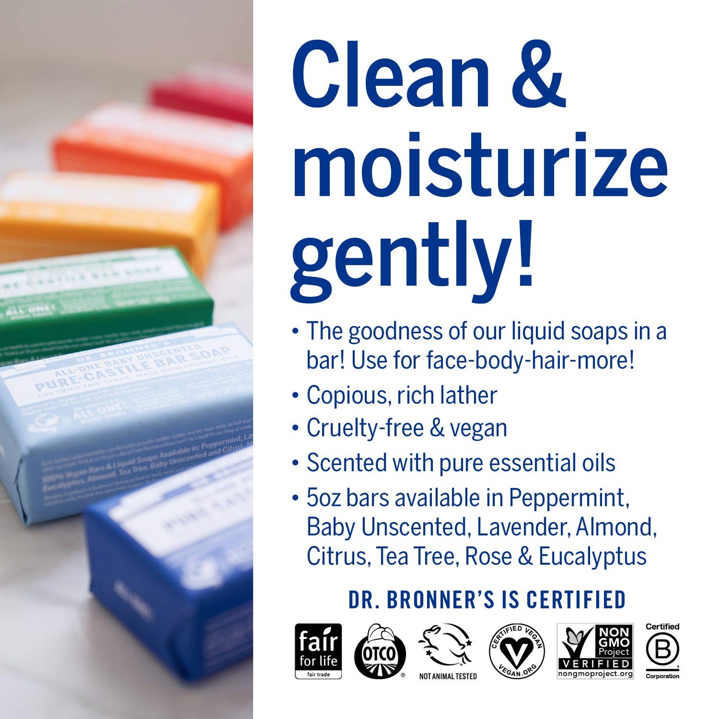 Dr. Bronner's - Pure-Castile Bar Soap (Peppermint, 5 ounce, 3-Pack) - Made with Organic Oils, For Face, Body and Hair, Gentle and Moisturizing