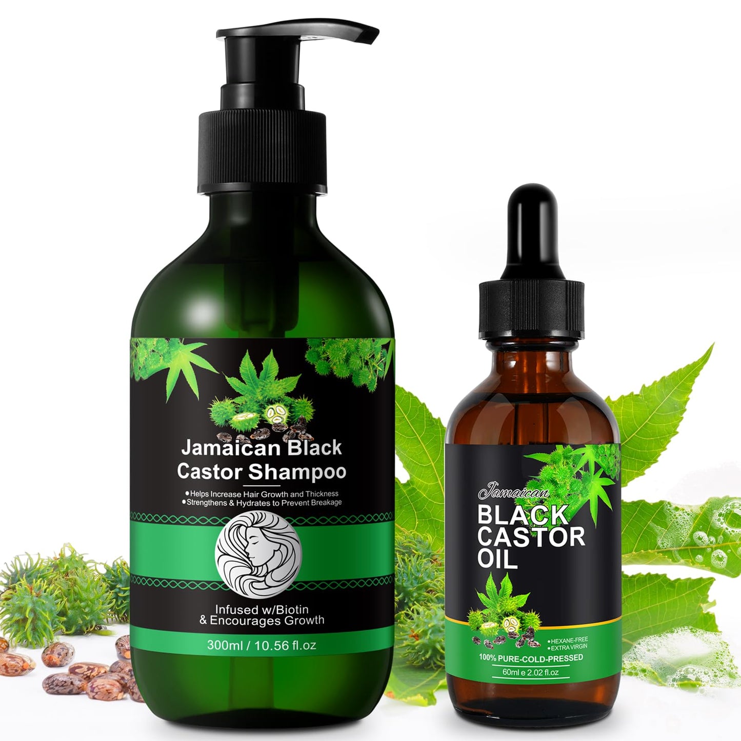 Jamaican Pure Cold Pressed Black Castor Oil Shampoo and Growth Set - 10.56 fl.oz Strengthen and Restore Shampoo for Damaged Hair