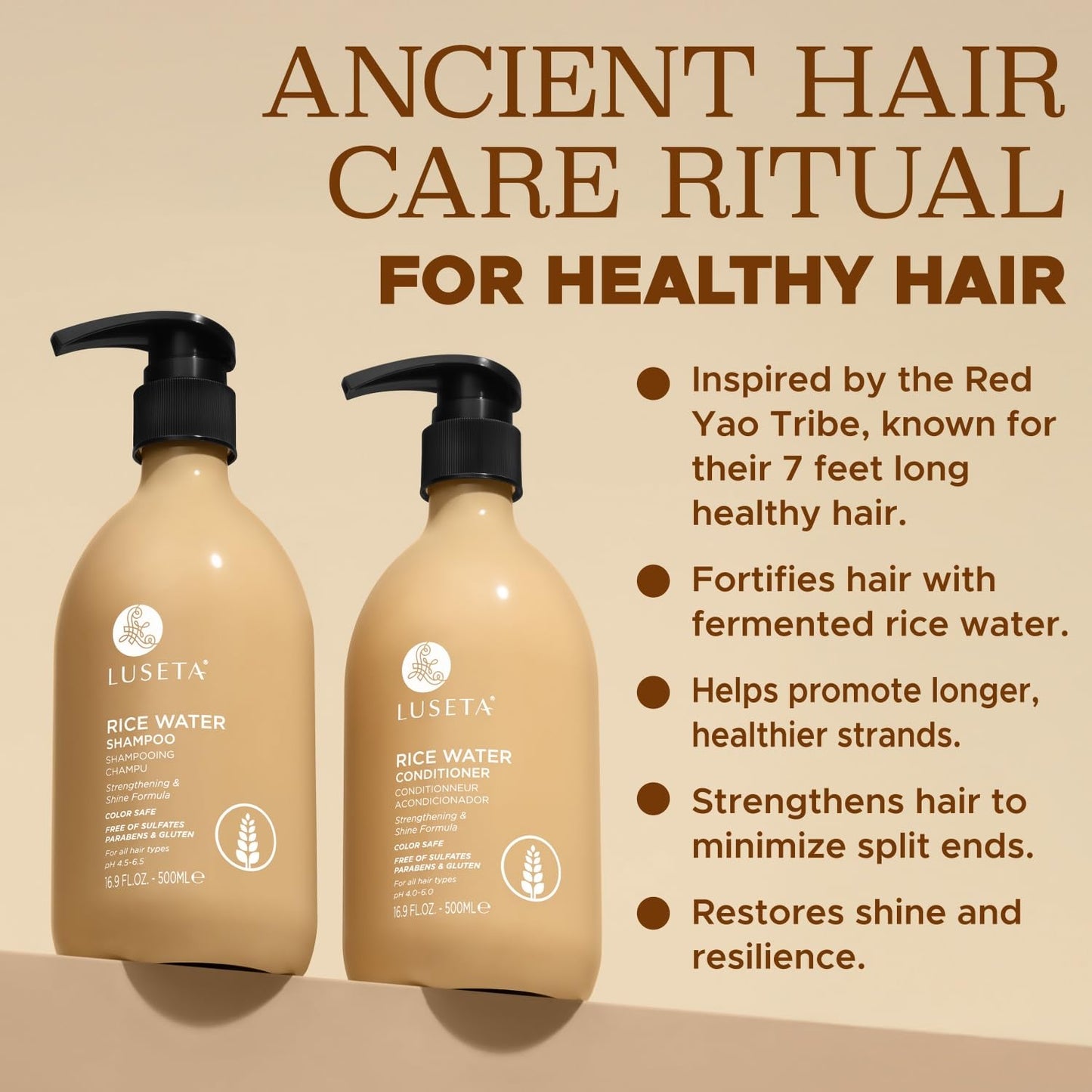 Luseta Rice Water Shampoo and conditioner Set Strengthening & Nourishing Revitalizes Shine for All Hair Types Hydrating & Frizz Control for Women