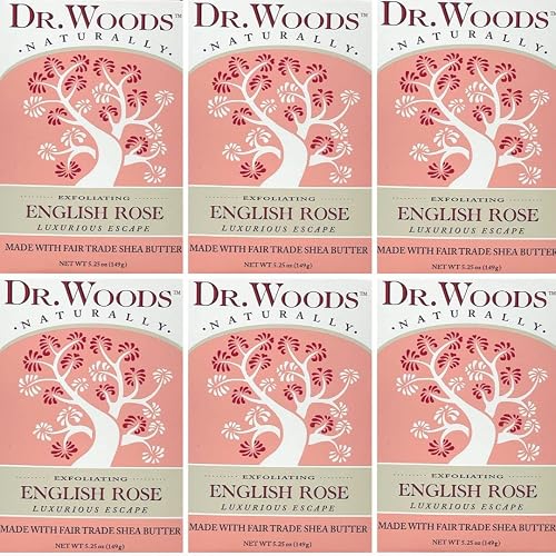 Dr. Woods Skin Exfoliating English Rose Bar Soap with Organic Shea Butter, 5.25 Ounce (Pack of 6)