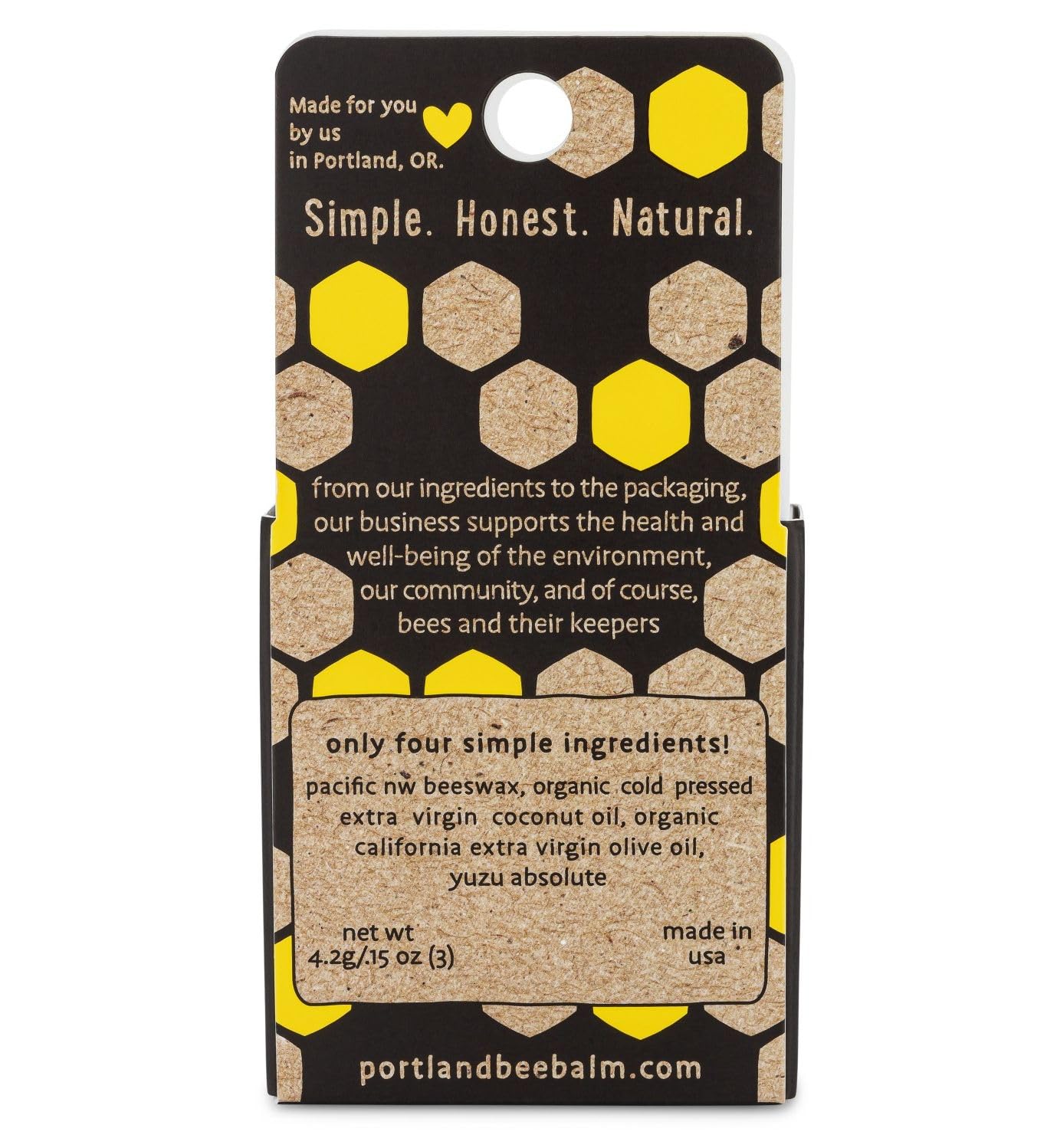 Portland Bee Balm All Natural Handmade Beeswax Based Lip Balm, Yuzu Citrus 3 Count