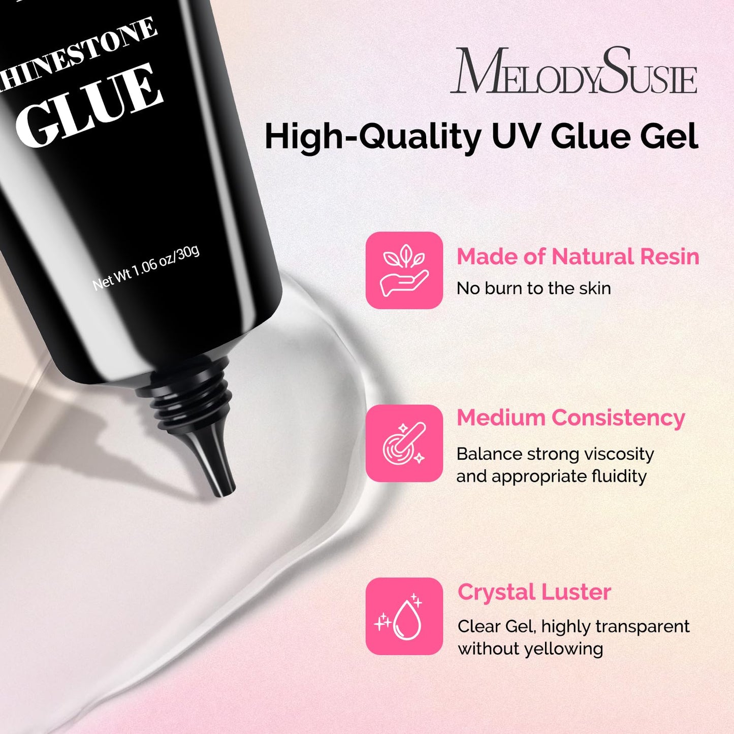MelodySusie Rhinestone Glue Super Strong Gel Nail Glue for 3D Sculpting Nail Art Design Chrome Powder Decals Decor Need UV/LED Cured 30g Beauty and Personal Care MelodySusie