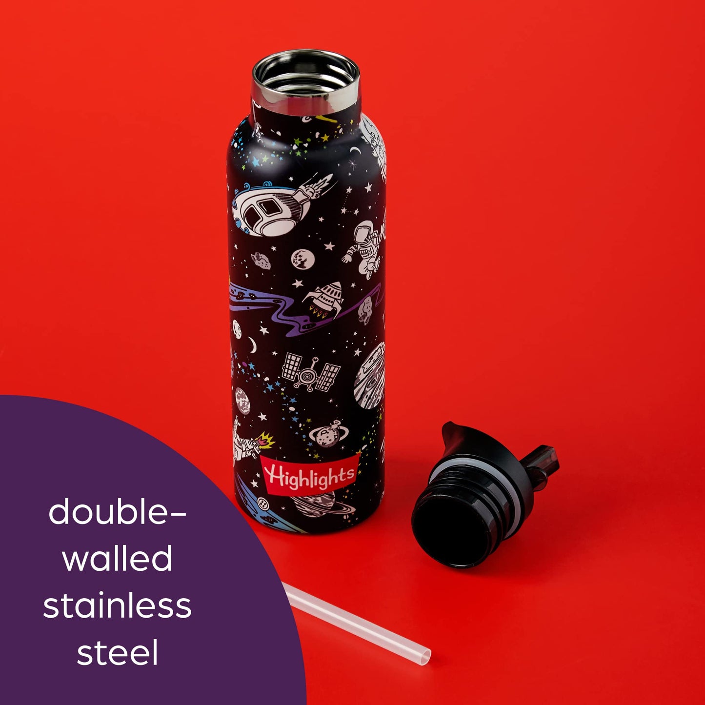 Highlights Insulated Water Bottle for Kids, 20-Ounce Stainless Steel Water Bottles for Boys and Girls, Double Wall Vacuum Insulated, Kids Water