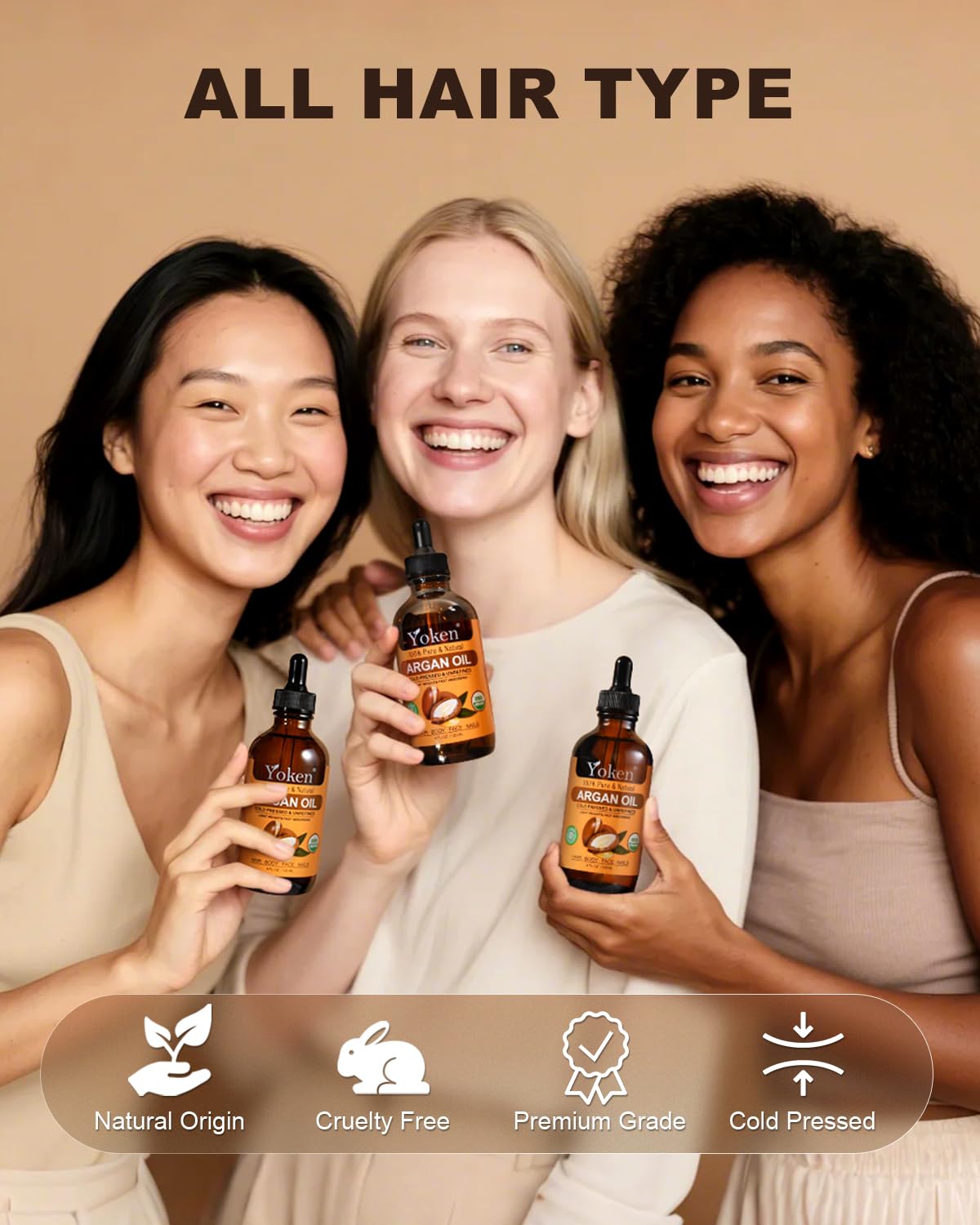 Yoken USDA Argan Oil 4oz, Cold Pressed Oil with Dropper for Hair Scalp Face Beauty and Personal Care Yoken