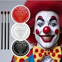 Clown Makeup Kit, White Black Red Face Body Paint Set, Halloween Clown Joker Makeup Kit, Professional Black, White and Red Face Painting Kit