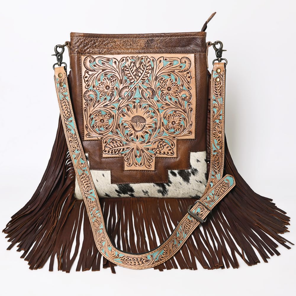 American Darling Messenger Hand Tooled Hair On Genuine Leather Women Bag Western Handbag Purse