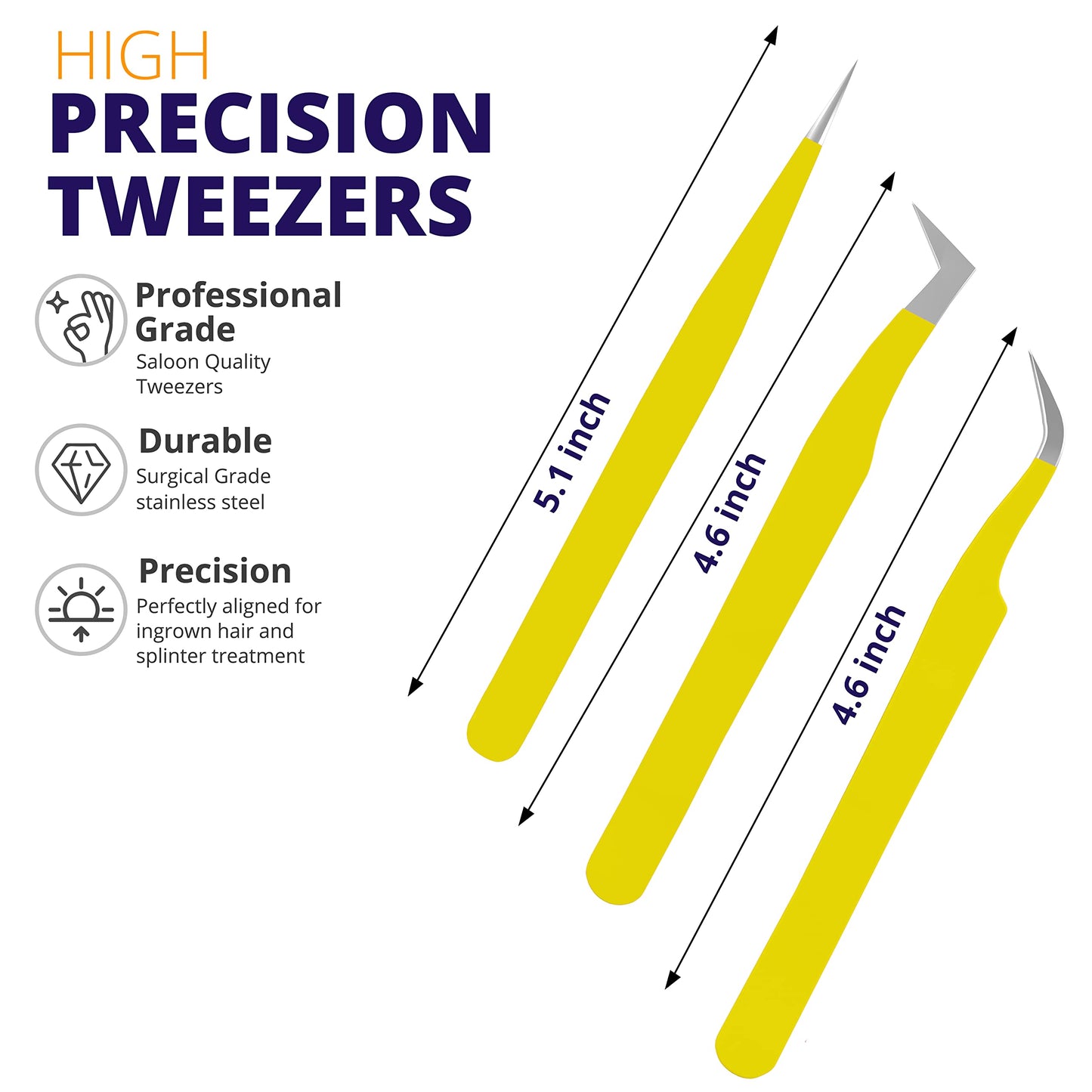 SIVOTE Lash Tweezers for Eyelash Extensions for Volume, Isolation & Classic Lashes, 3 Pack, Yellow