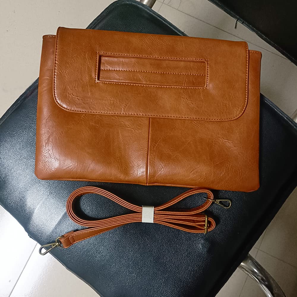 NIGEDU Women Handbags PU Leather Female Clutch Handbag Messenger Bag Large Solid High Capacity (Brown)