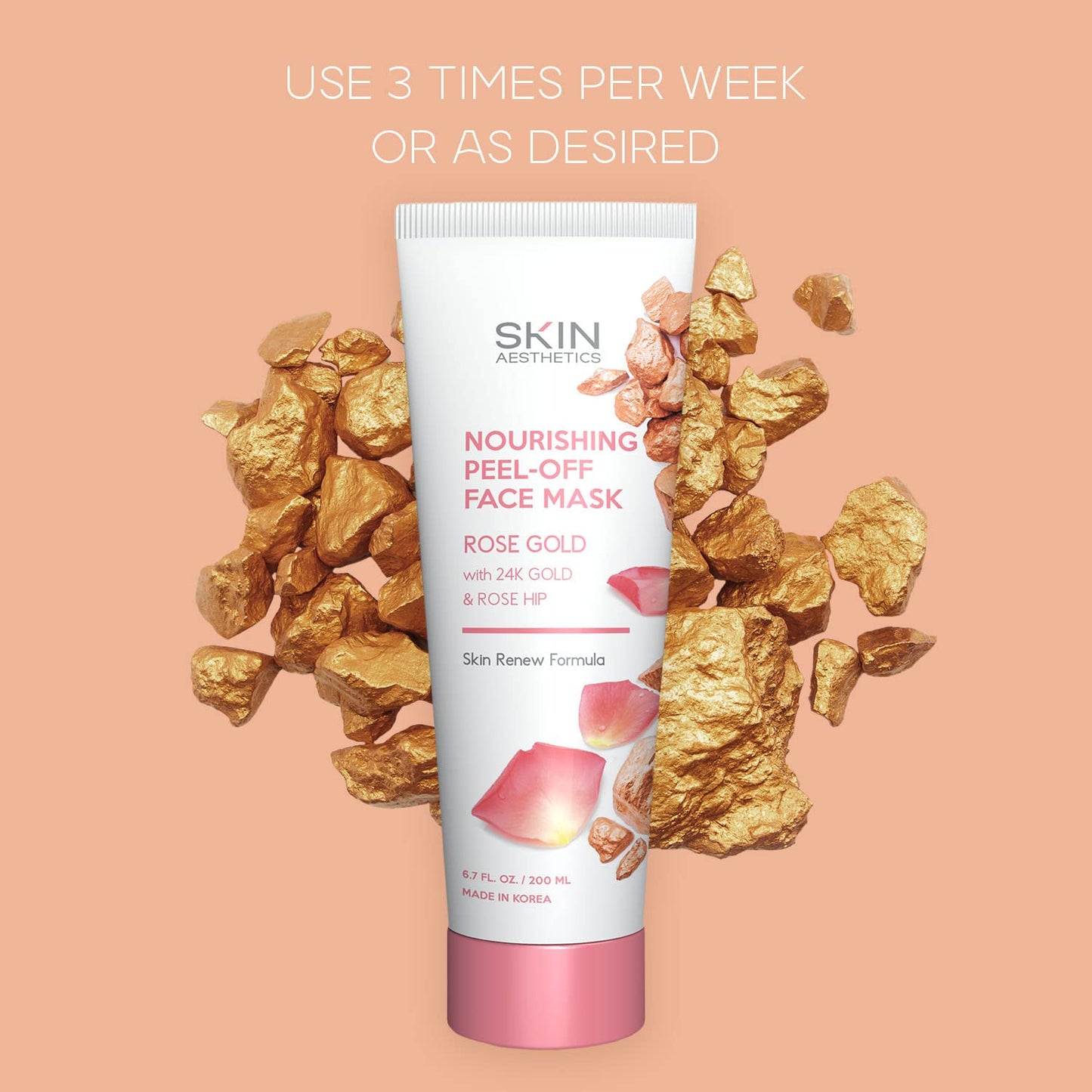 Skin Aesthetics Rose Gold Peel-Off Face Mask - Unclogs Pores, Removes Oil & Dirt, Tightens Skin, Blackhead Remover - Dermatologist Tested Korean