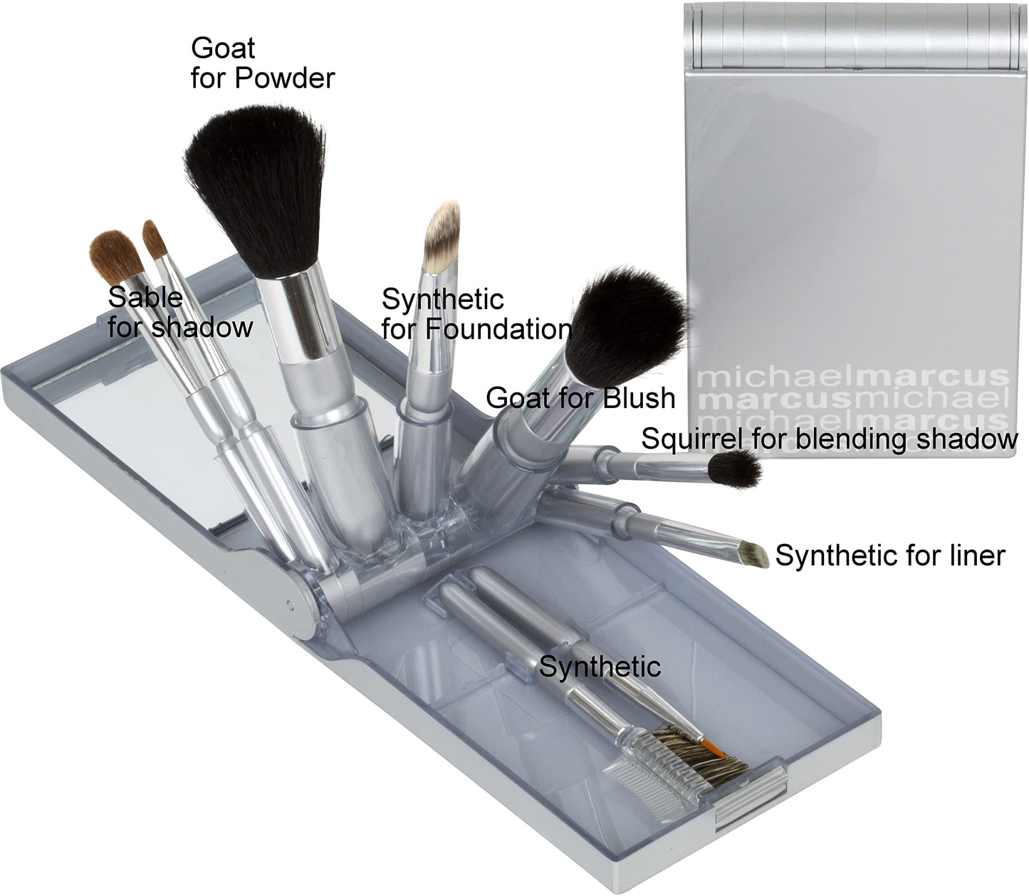 Michael Marcus 9 Piece Makeup Brush Set with Case - Portable & Professional Blending Brushes for Foundation, Powder, Eyeshadow, Eye Contour, Blush