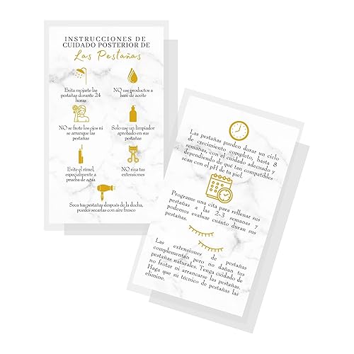 Spanish Lash Aftercare Instructions | 50pk | Cuidado Posterior de la Extensión de Pestañas | 2 x 3.5” inch Card for clients | Eyelash Extension