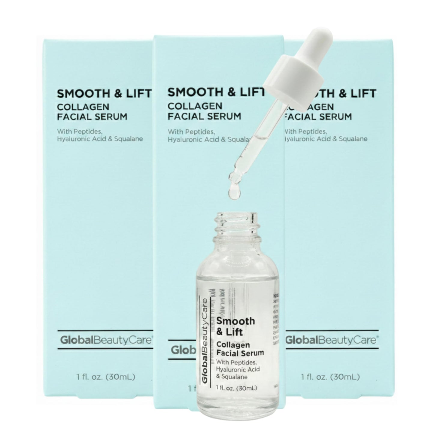 Global Beauty Care Smooth & Lift Collagen Facial Serum Hydrating Face Serum to Support Firm-Looking Skin with Peptides, Hyaluronic Acid & Squalane
