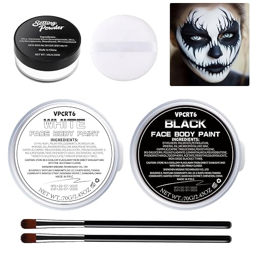 Halloween Black and White Face Body Paint with Setting Powder