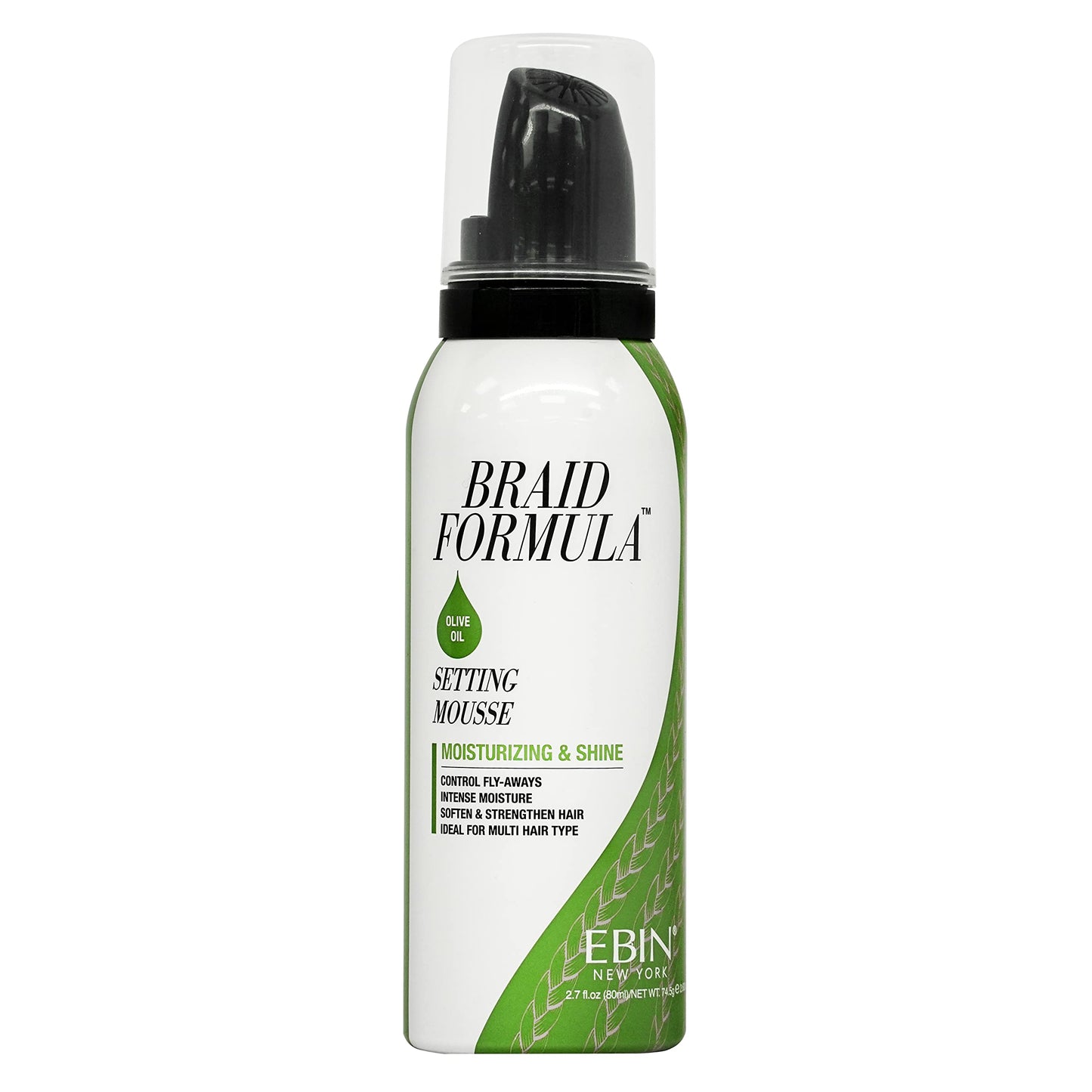 EBIN NEW YORK Braid Formula Setting Mousse Olive Oil - Lightweight Braid Foam for Braids, Twists & Locs, for Men & Women, Moisturizing, Anti-Frizz, No