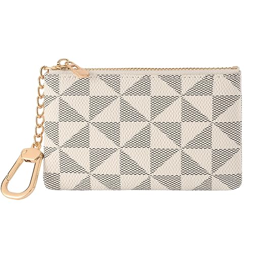 FOUSIVOU Leather Coin Purse for Women with KeyChain Small Zipper Change Purse coin Pouch Card Holder Wallet Clutch for Women & Men (White)