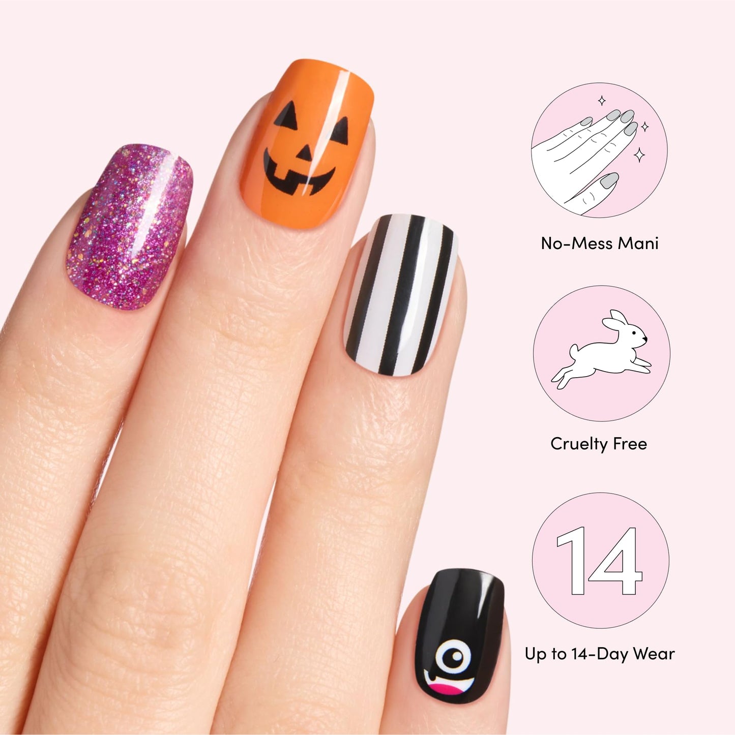 Dashing Diva Gloss Nail Strips - Monster League - UV Free, Chip Resistant, Long Lasting Gel Nail Stickers - 3-Piece Halloween Manicure Set - Contains Beauty & Personal Care Dashing Diva