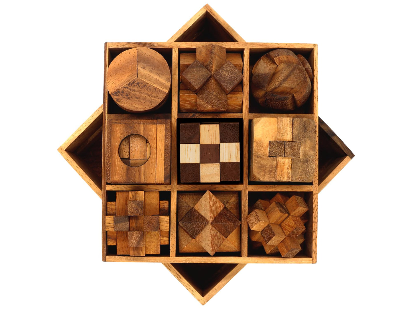 BSIRI 9-in-1 Wooden Brain Teaser Puzzle Set – 3D Mind Games for Kids, Teens & Adults, Hard Level 10, Decorative & Mini Toy Set