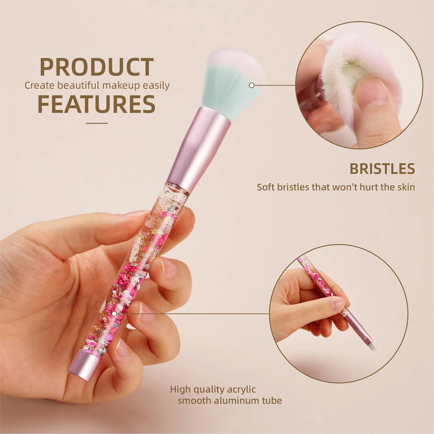 Hawetimher Makeup Brush Set Pink Glitter,Unicorn Foundation Sparkles Cute Fan Powder Blush Lip Highlight Eye shadow Eyebrow Makeup Brushes Set
