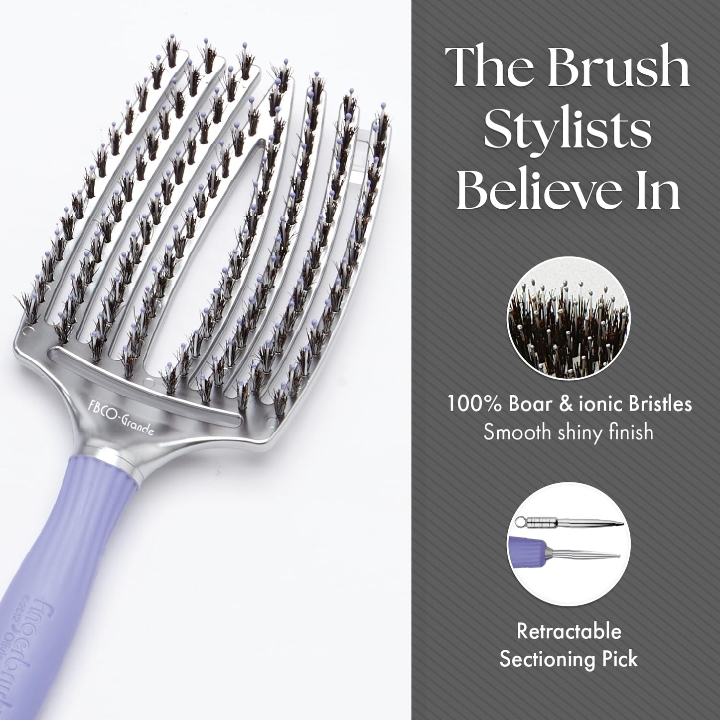 Olivia Garden FingerBrush Scalp-Hugging & Vented Combo Paddle Hair Brush (ionic & 100% boar bristles) FBCO-GD (Grande)