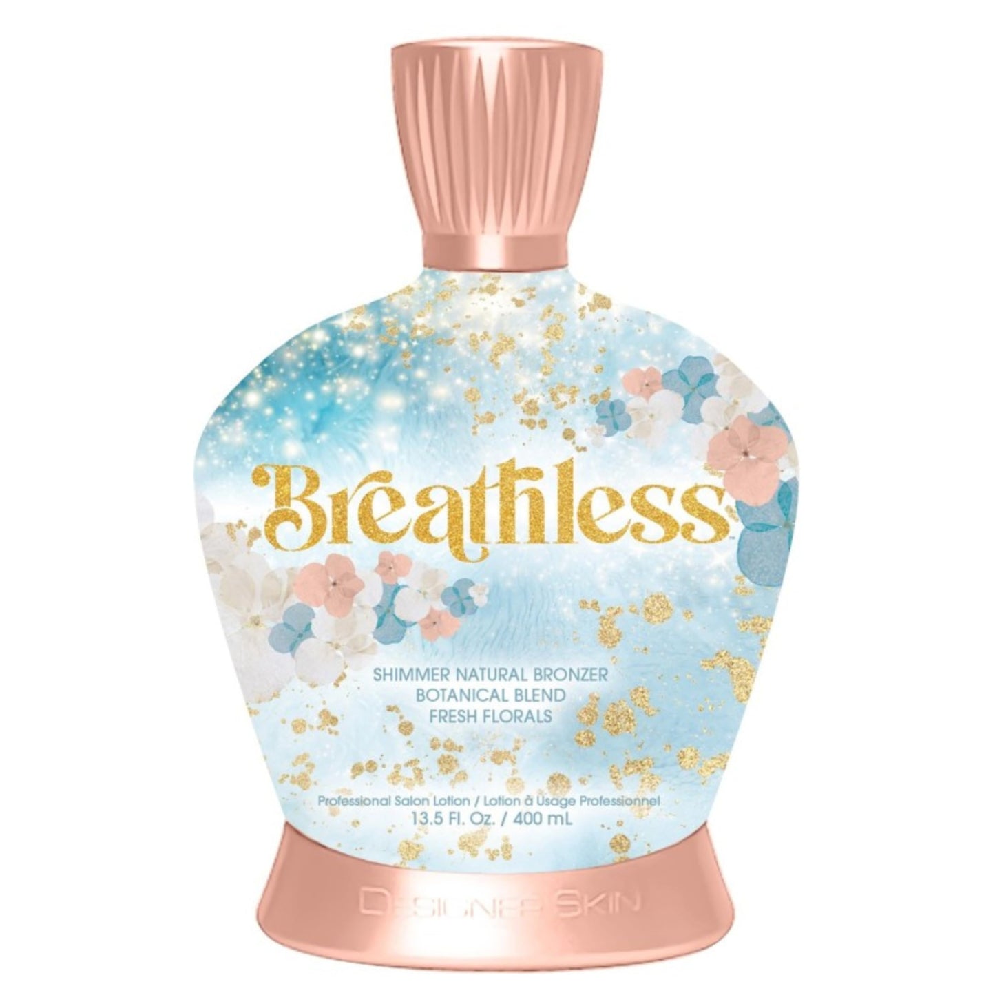 Designer Skin Breathless Shimmer Natural Bronzer Tanning Lotion 13.5 fl oz with 2 packets of Rue La La and Body Stickers