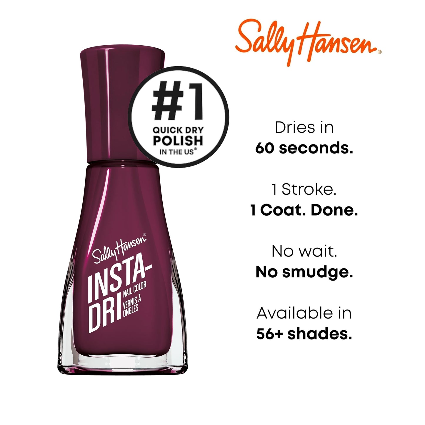 Sally Hansen Insta-Dri Nail Polish | Quick Dry, Long Lasting, Streak-Free Shine | Opaque, Glossy | 428 Zip Wine | Deep Wine Red Nail Color
