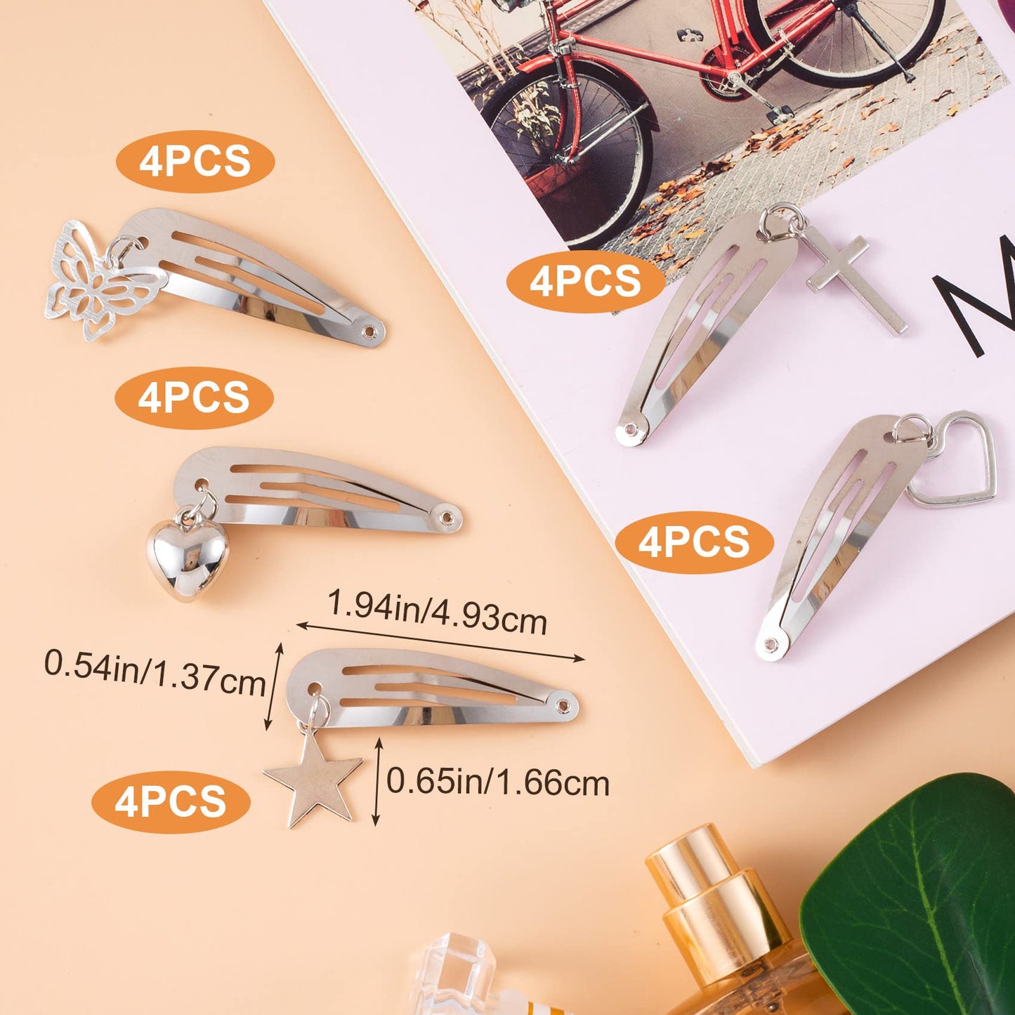 OIIKI Metal Hair Accessories: Star, Heart, Butterfly Snap Clips and Punk Silver Hairpins for Women and Girls