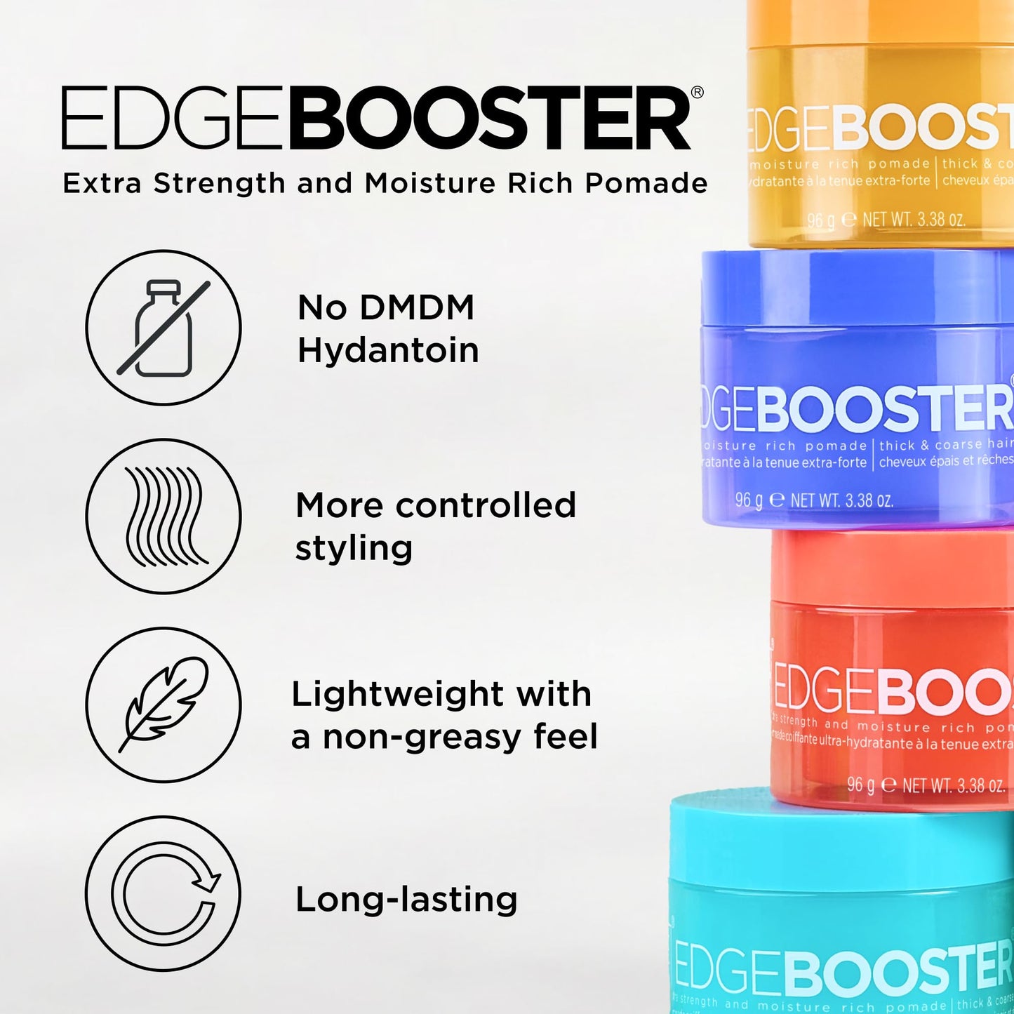 Style Factor Edge Booster Extra Strength & Moisture Rich Pomade | Strong Hold Edge Control Gel for Thick & Coarse Hair | High Shine, Non-Greasy