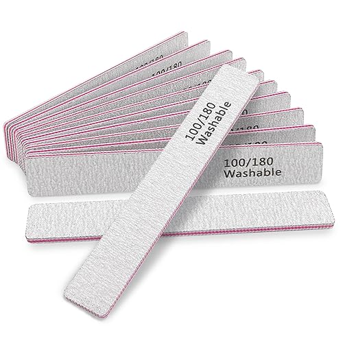 HeeYaa Nail File 12 PCS Professional Reusable 100/180 Grit Double Sides Washable Nail File Manicure Tools for Poly Nail Extension Gel and Acrylic