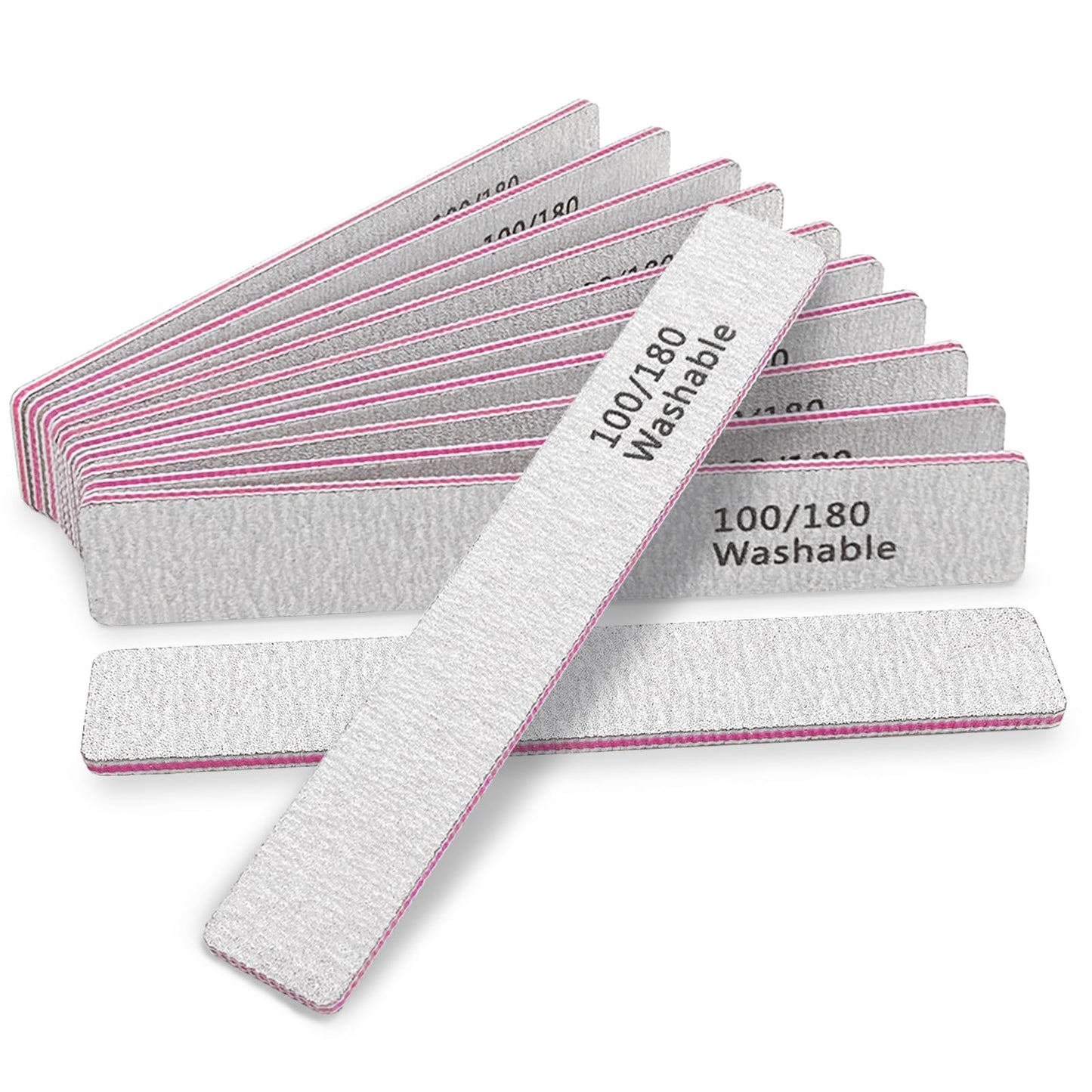 HeeYaa Nail File 12 PCS Professional Reusable 100/180 Grit Double Sides Washable Nail File Manicure Tools for Poly Nail Extension Gel and Acrylic