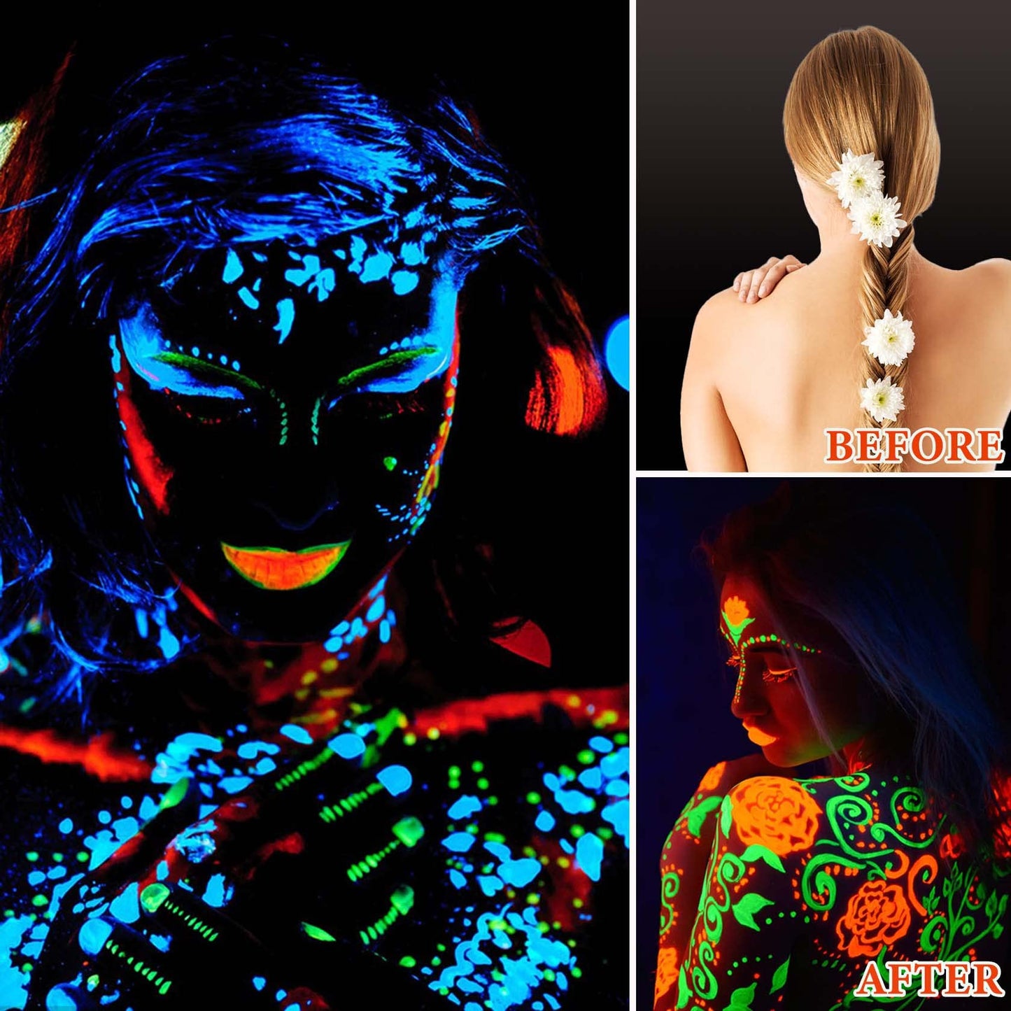 6 Pcs Glow in the Dark Face Body Paint,Blacklight Neon Face & Body Paints,Easily Cleanable Paint Set Neon Makeup Glow in the Dark Party Supplies