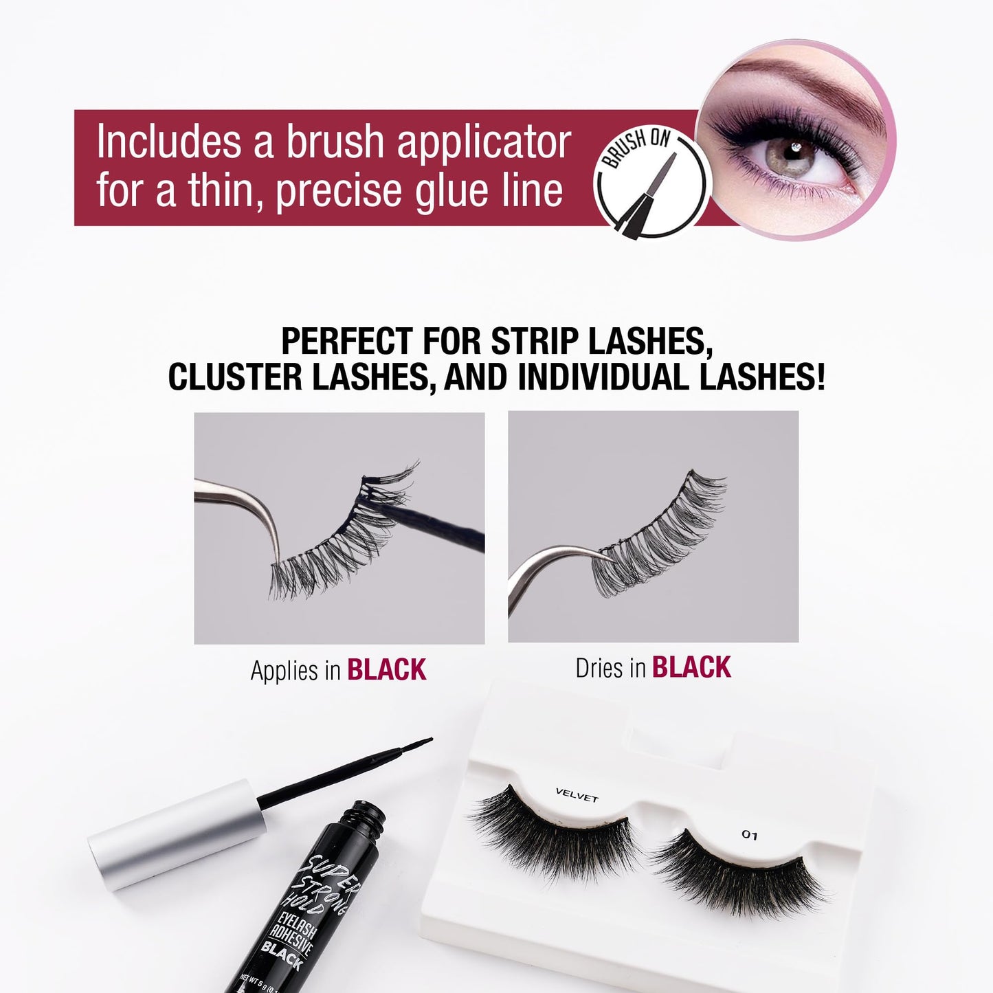 i•ENVY Super Strong Hold Eyelash Adhesive, Waterproof, 48-Hour Long-Lasting Lash Glue, Latex-Free, Hypoallergenic, Quick-Drying with Brush-On