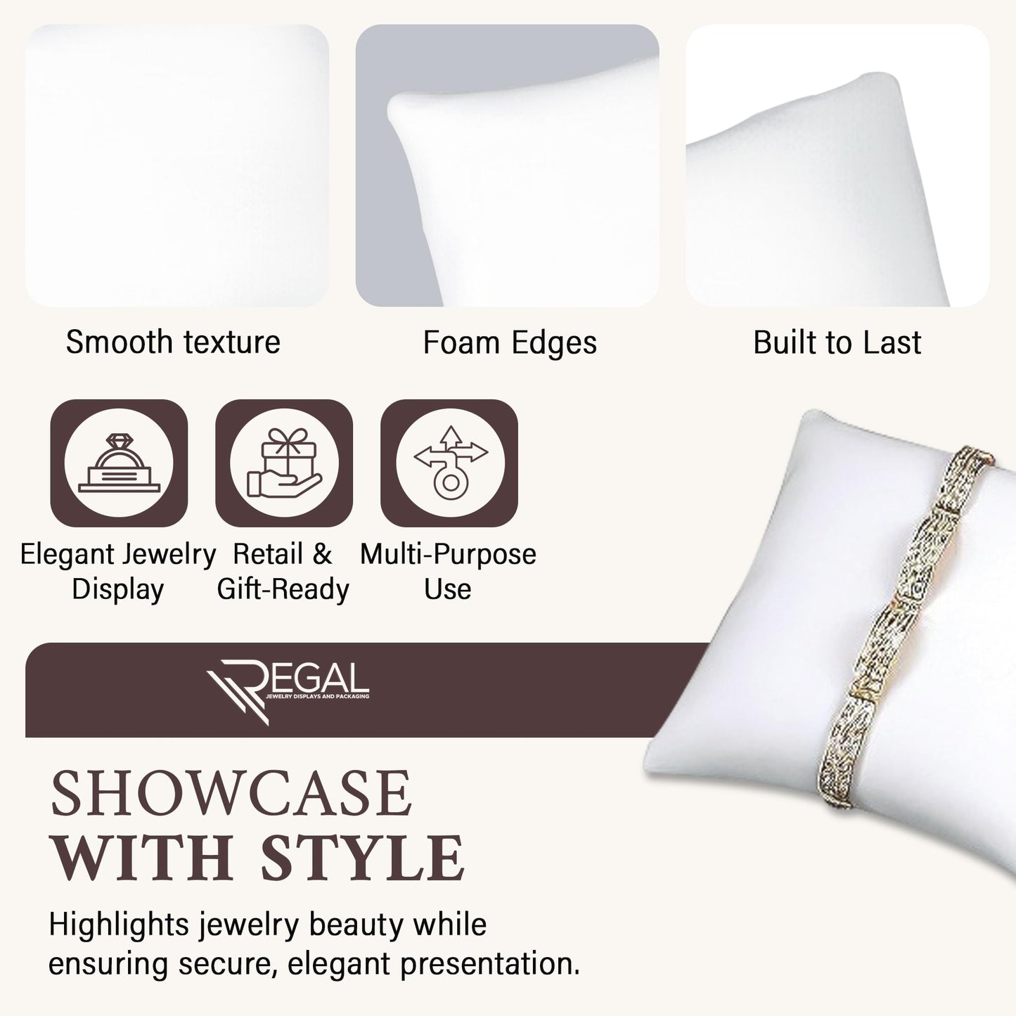 RJ Displays 12 Pack White Faux Leather Watch Pillow Display Set - Bracelet & Bangle Cushion for Jewelry Boxes, Necklace & Bracelet Pillow Display…