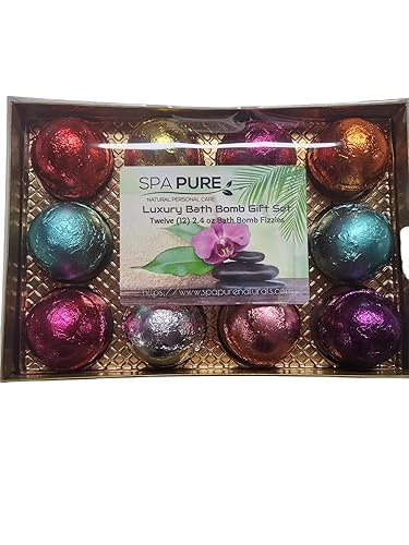 Bath Fizzie Gift Set for Women with 12 foil wrapped 2.5 oz bath bombs, great for dry skin, gift for Mom, teacher, friend (GiftHer)