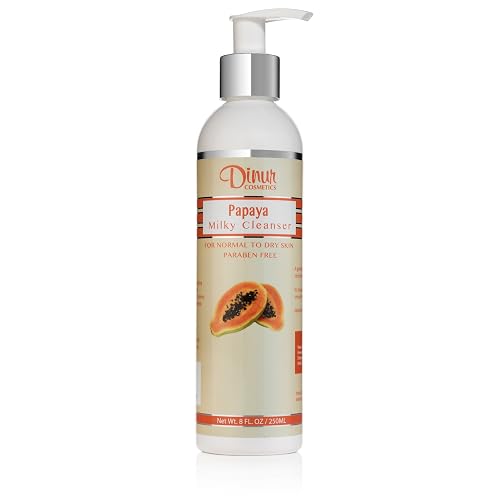 Dinur Cosmetics Papaya Milky Cleanser Nourishing & Gentle Facial Removes Dirt Makeup Ideal for Normal to Dry Skin Soft Suple & Radiant Skin 8 fl. oz