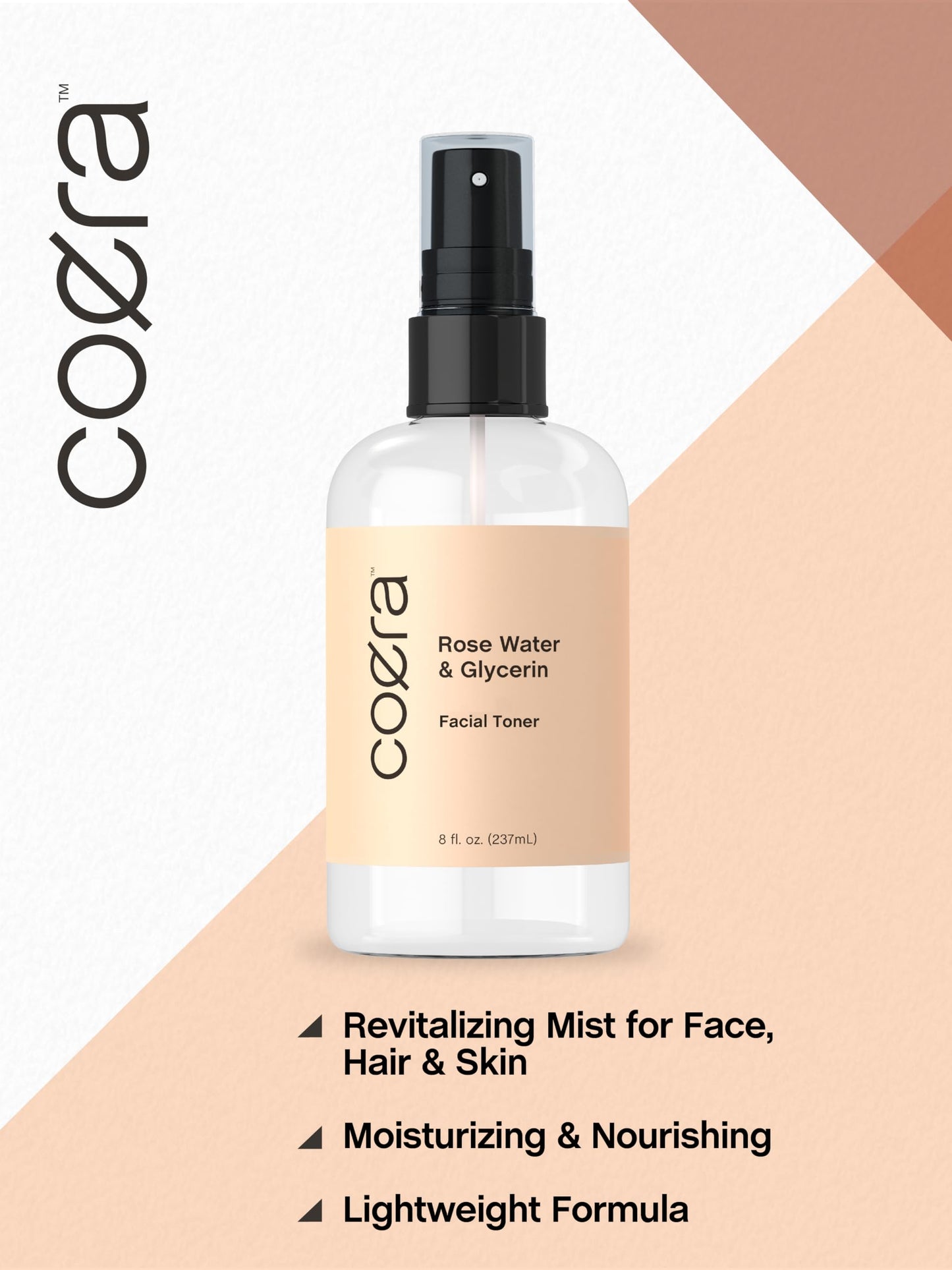 Coera Rose Water & Glycerin Spray for Face | 8 fl oz | Facial Toner | Hydrating & Moisturizing for Skin and Hair | Free of Parabens, SLS,