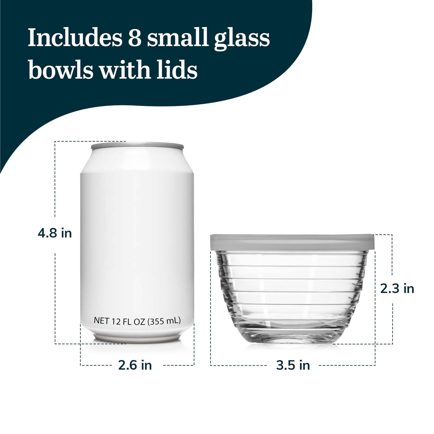 Libbey Small Glass Bowls, Glass Containers with Lids Set of 8 to Keep Leftovers Fresh, Meal Prepping and More, Dishwasher Safe Bowl Set
