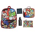 Bioworld Nintendo Backpack Super Mario 5 PC Shimmer Character 16" Lunch Box Combo Set