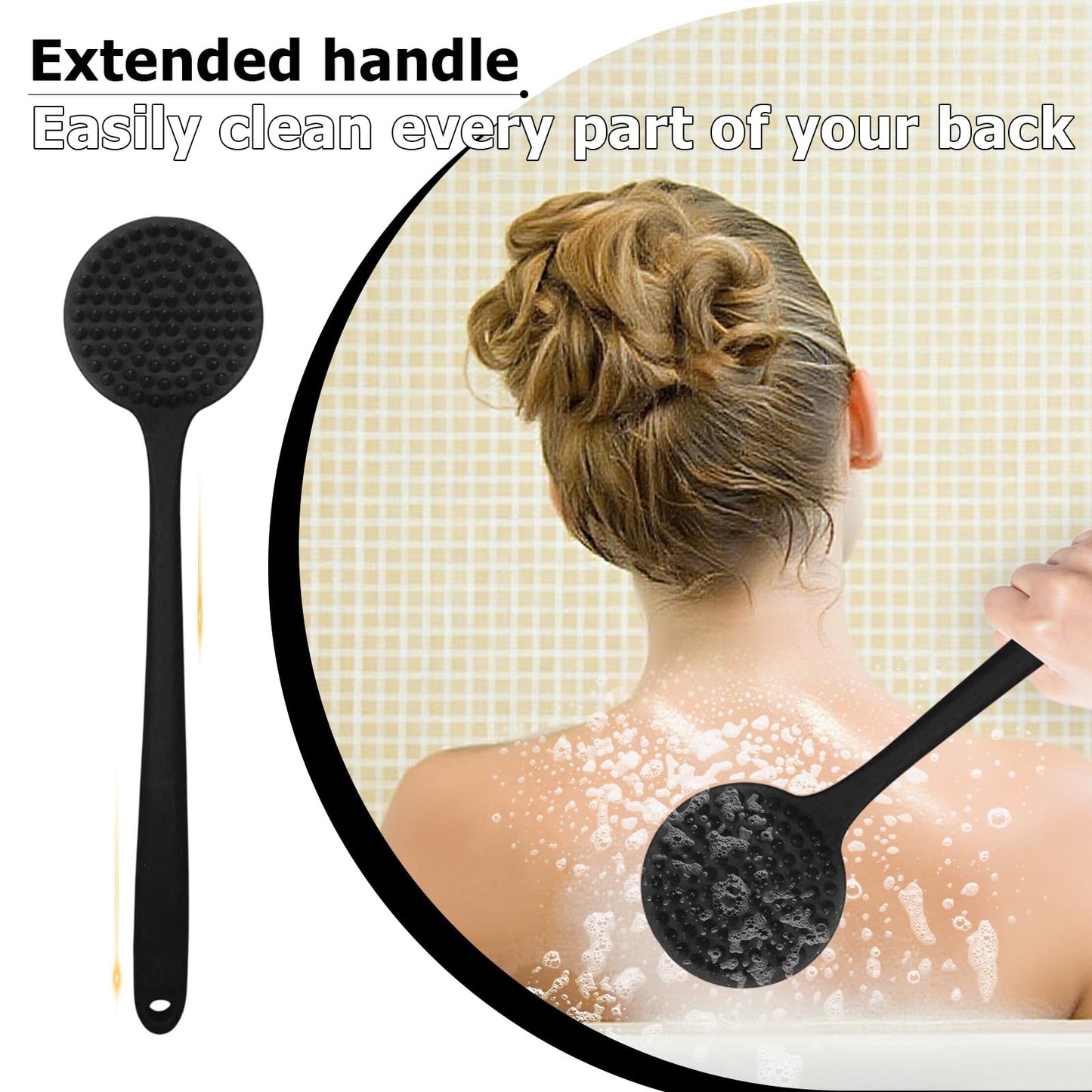 Long Handle Silicone Back Scrubber Shower Brush, Double-Sided Body Wash Scrubbers for All Skin Types,Gentle Exfoliating and Massage,Ergonomic No-Slip Beauty and Personal Care OsiKin