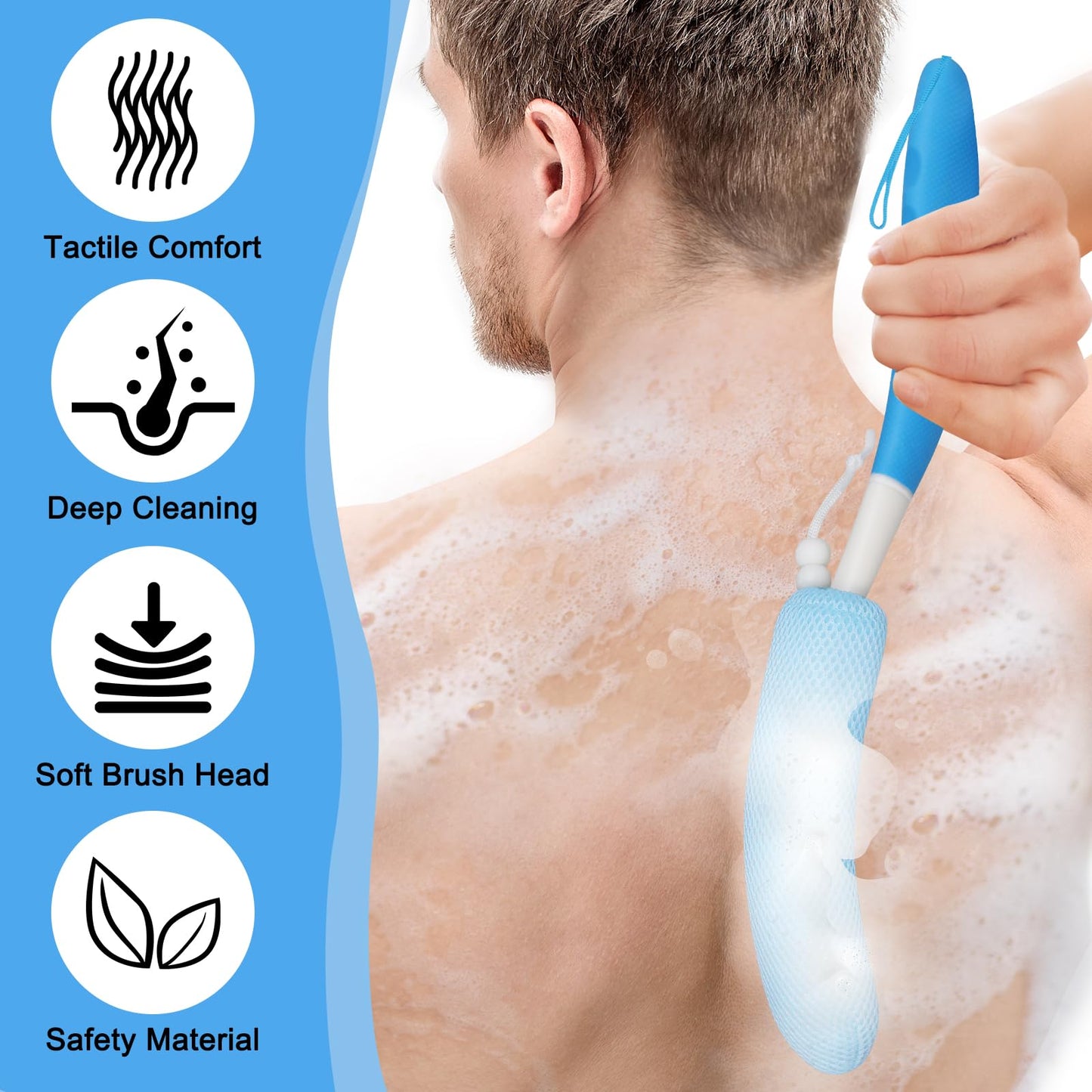 Leetye Mei Long Handled Shower Brush, Non-Slip Long Handle Bath Brush, Back Body Brush Gentle Exfoliating and Lather Well Deep Cleansing Long-Lasting