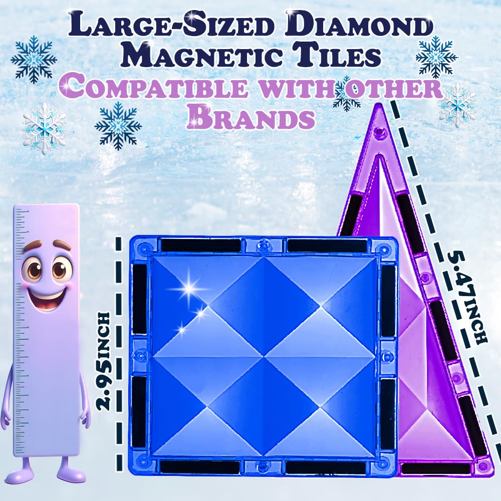 Little Pi 102pcs Frozen Princess Castle Magnetic Tiles – 3D STEM Building Blocks for Kids Ages 3-8, Pretend Play & Birthday Gifts