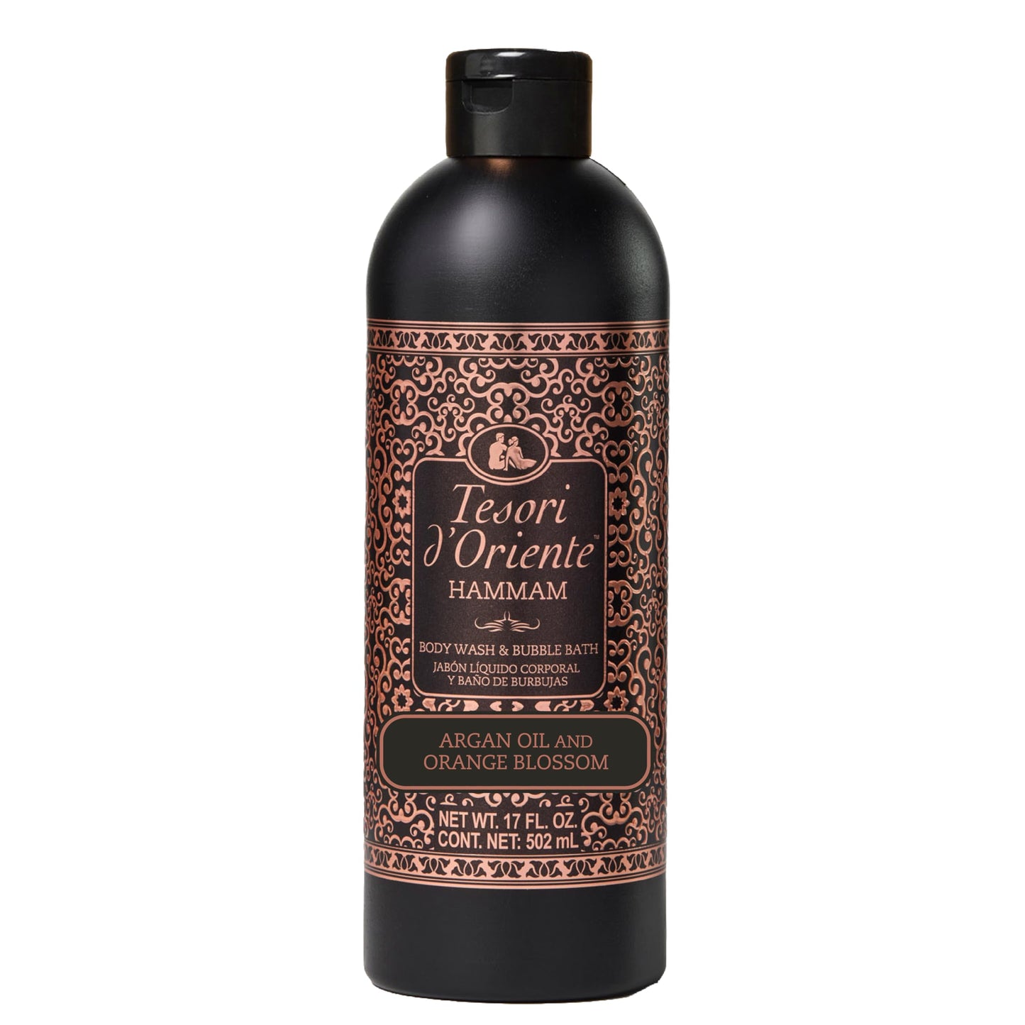 Tesori d’Oriente Hammam Body Wash & Bubble Bath, 17.5 fl oz, Gentle, Hydrating Shower Gel with Argan Oil & Vitamin E, Warm Orange Blossom Scented, No