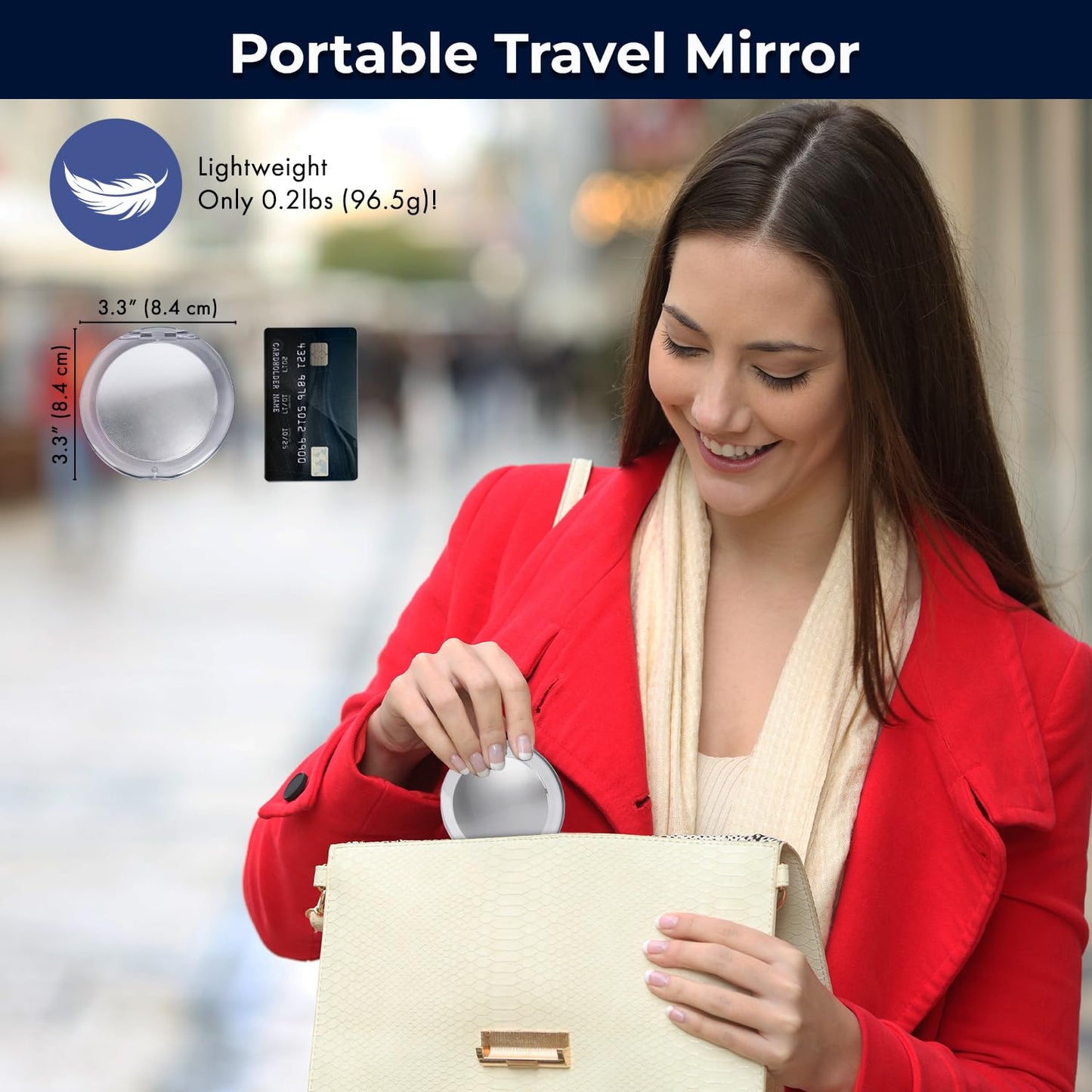 MIRRORVANA Small Compact 15X Magnifying Travel Makeup Mirror - Lightweight, Handheld, and Foldable Design - Mini Pocket-Sized Magnified Mirror