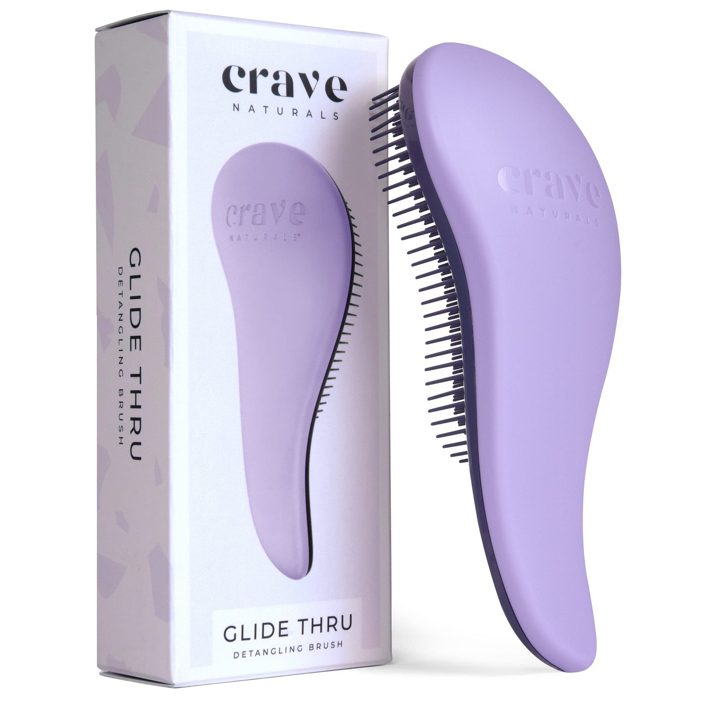 Crave Naturals Glide Thru Hair Brush – Detangler for Wet/Dry, Curly or Straight Hair – Gentle for Adults & Kids – Purple, 7.5x3"